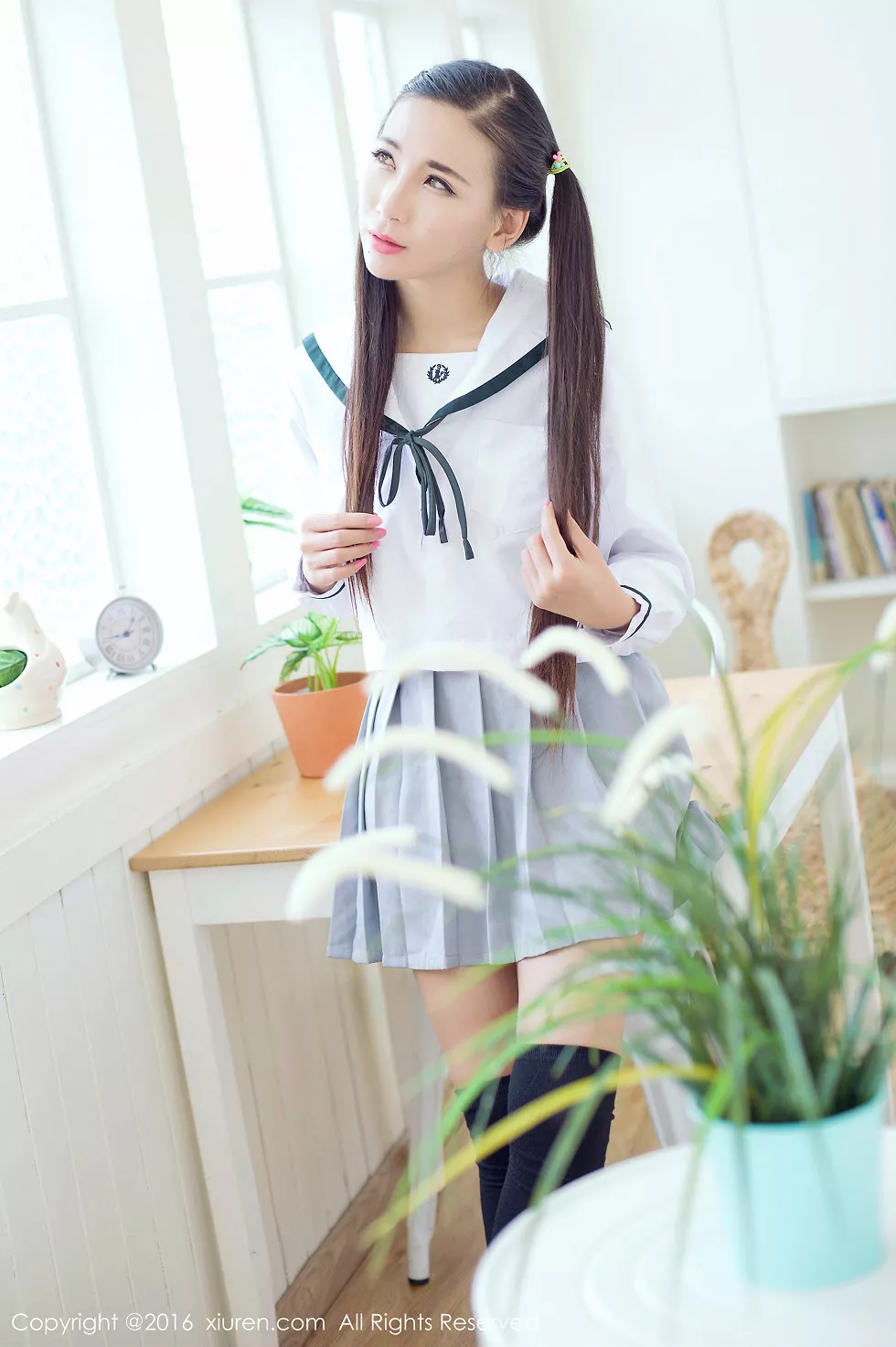 XiuRen第603期_嫩模赵颖日系清纯校服双马尾辫黑丝美腿妩媚诱惑写真68P