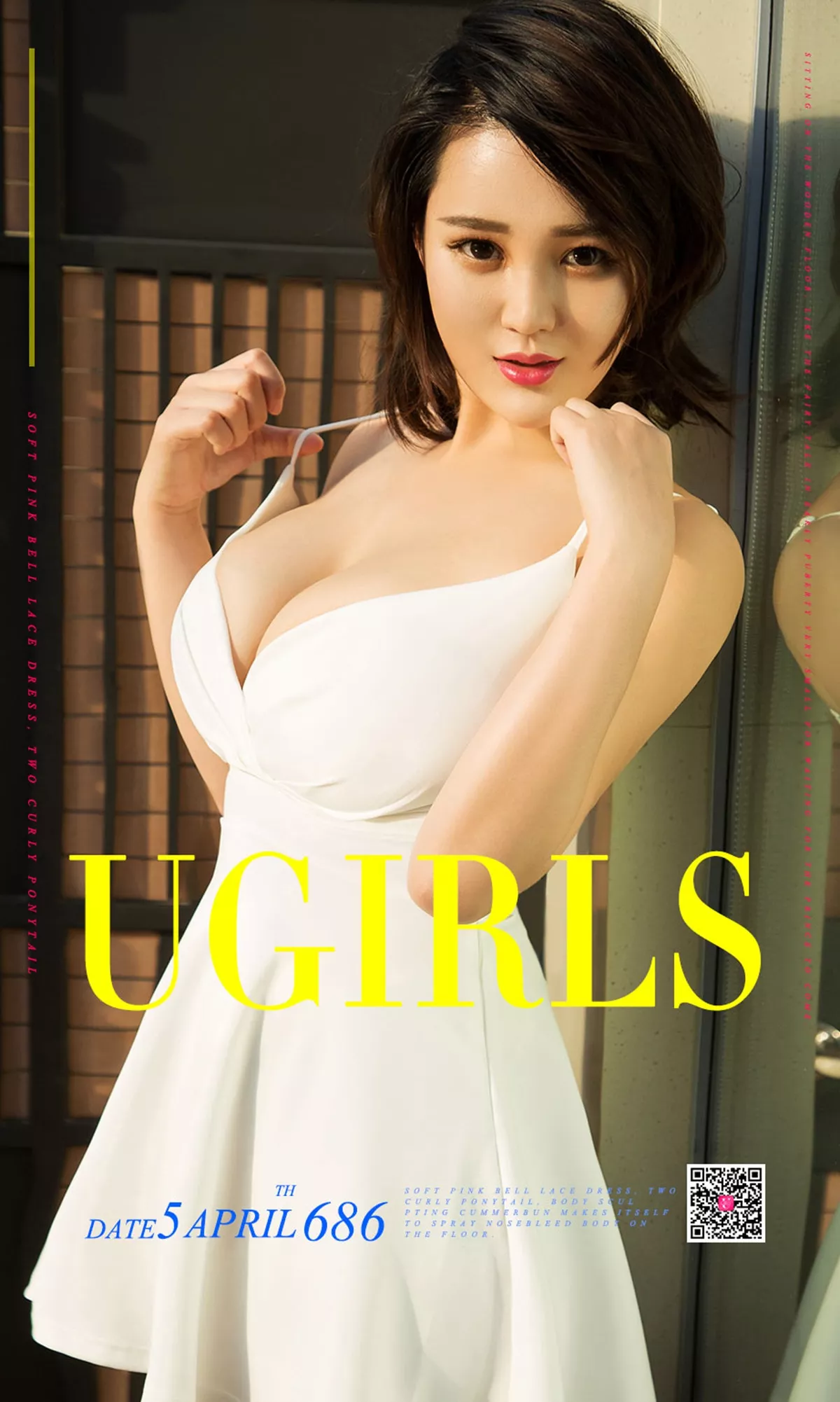[Ugirls爱尤物]No.686_嫩模Jona白色衬衫半露豪乳撩短裙秀翘臀极致诱惑写真40P