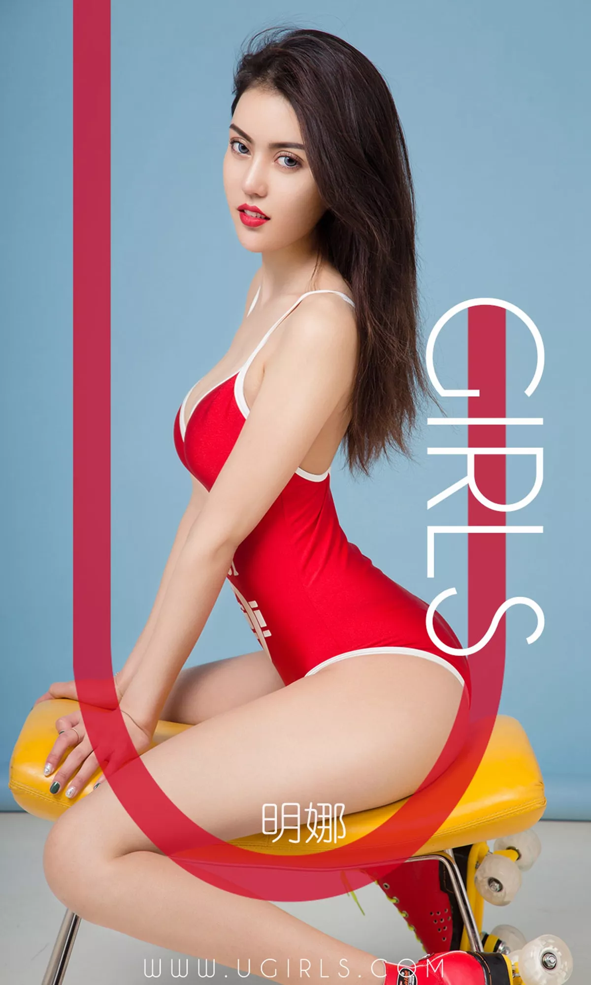 [Ugirls爱尤物]No.1368_嫩模明娜性感红色高叉连体比基尼秀完美身材诱惑写真35P