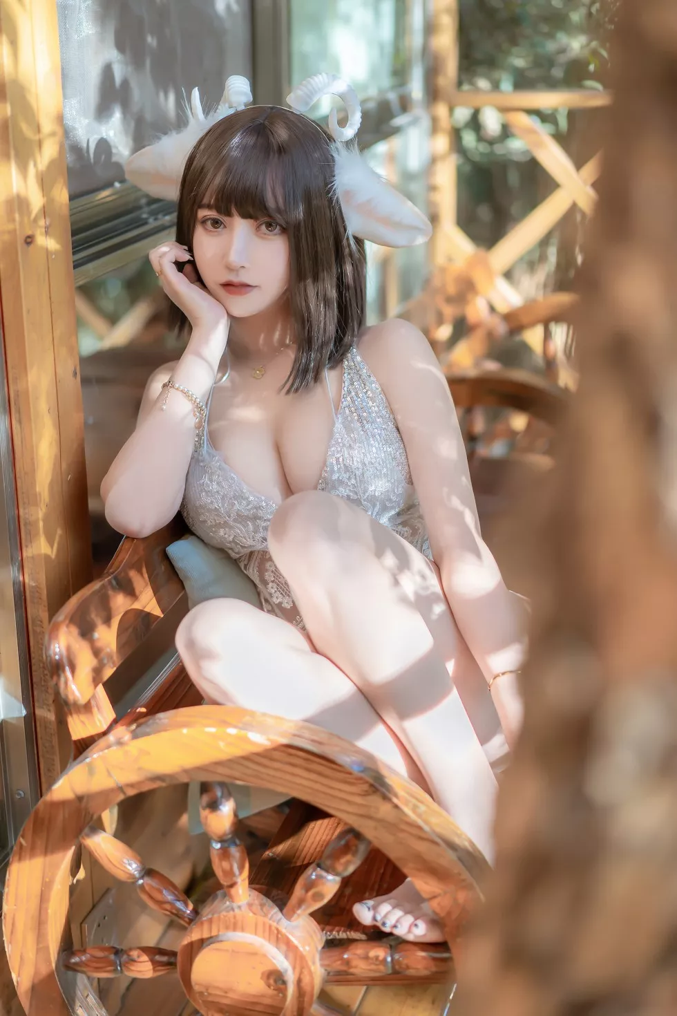 斗鱼主播过期米线线喵小羊装扮性感内衣秀完美身材露豪乳惹火诱惑写真66P