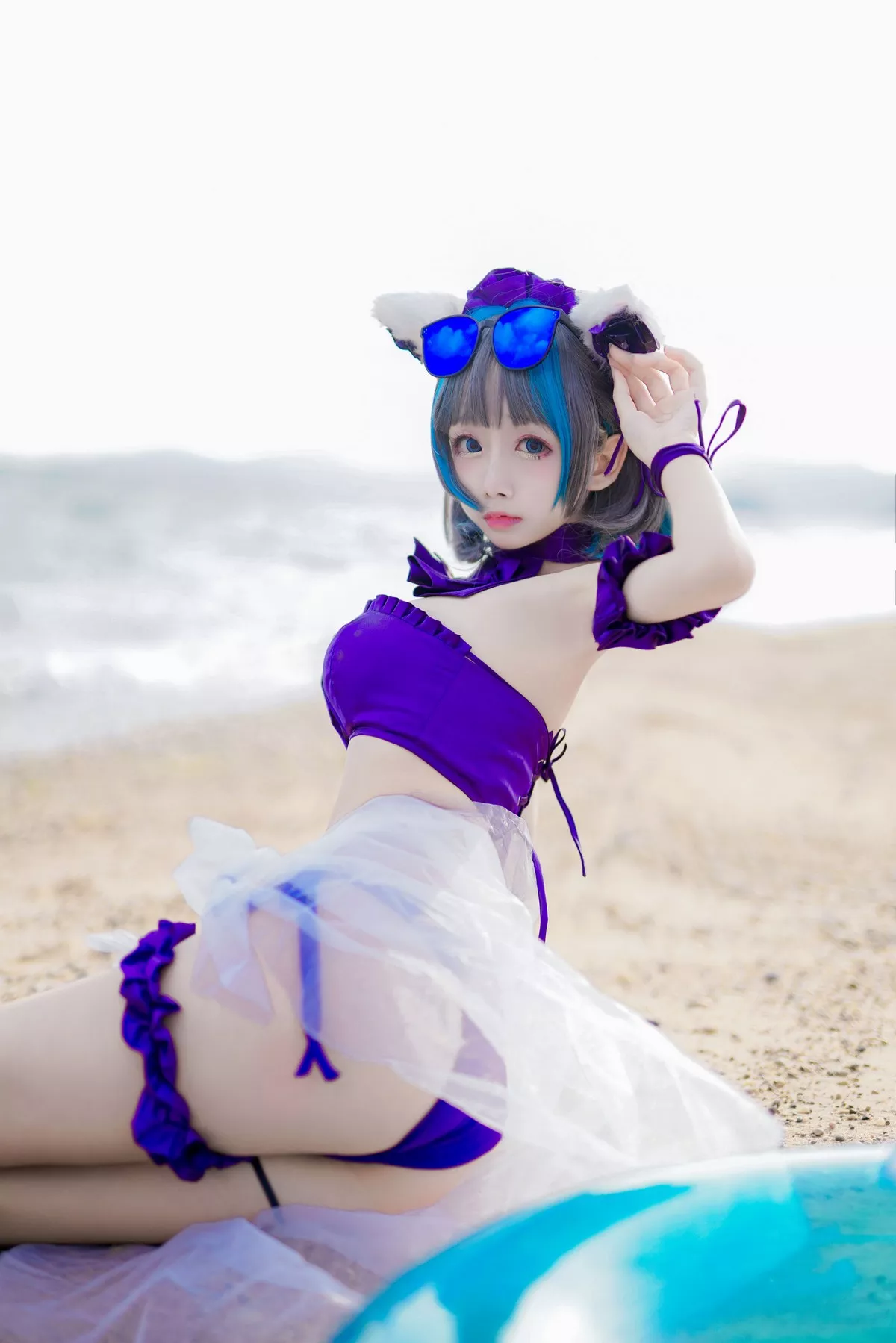 Cosplay日奈娇柴郡猫泳装主题沙滩性感比基尼秀完美身材白嫩美腿迷人写真41P