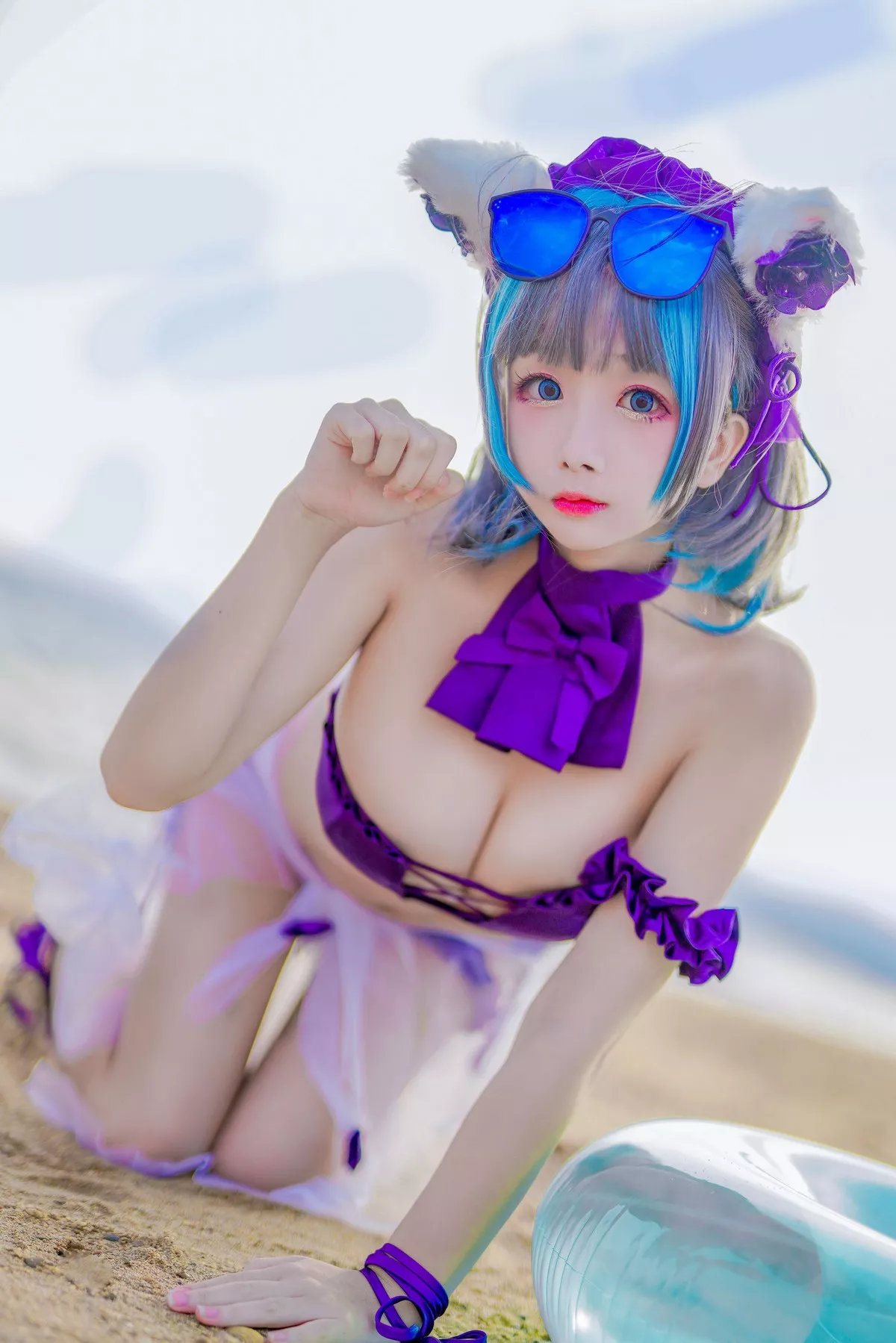 Cosplay日奈娇柴郡猫泳装主题沙滩性感比基尼秀完美身材白嫩美腿迷人写真41P