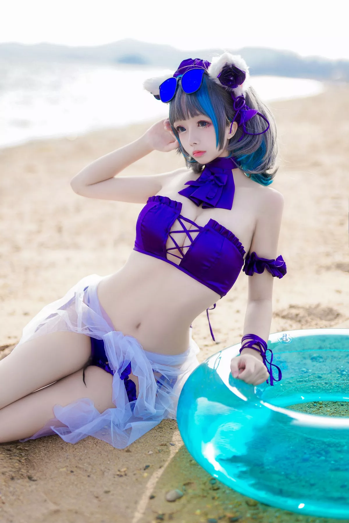 Cosplay日奈娇柴郡猫泳装主题沙滩性感比基尼秀完美身材白嫩美腿迷人写真41P