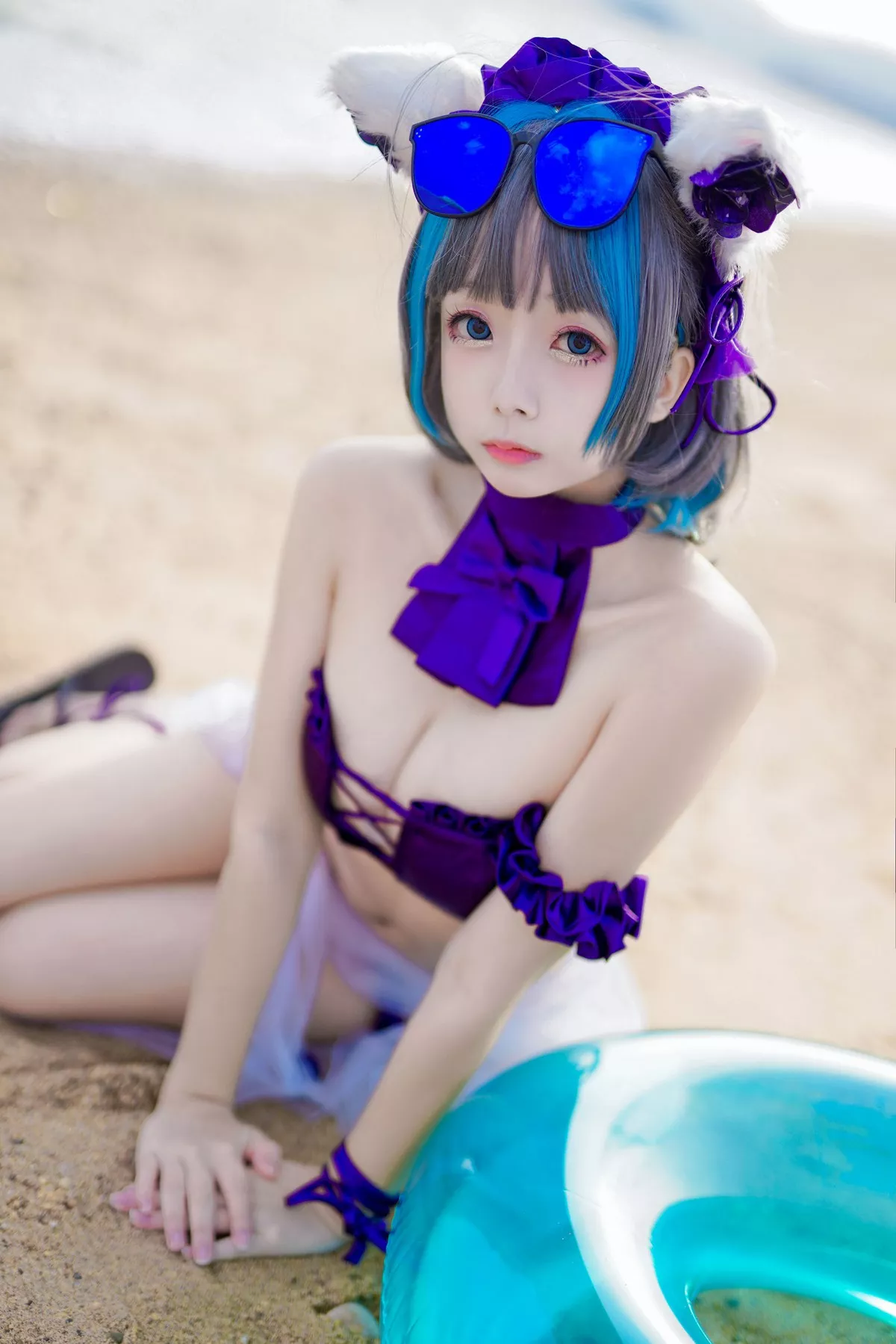 Cosplay日奈娇柴郡猫泳装主题沙滩性感比基尼秀完美身材白嫩美腿迷人写真41P