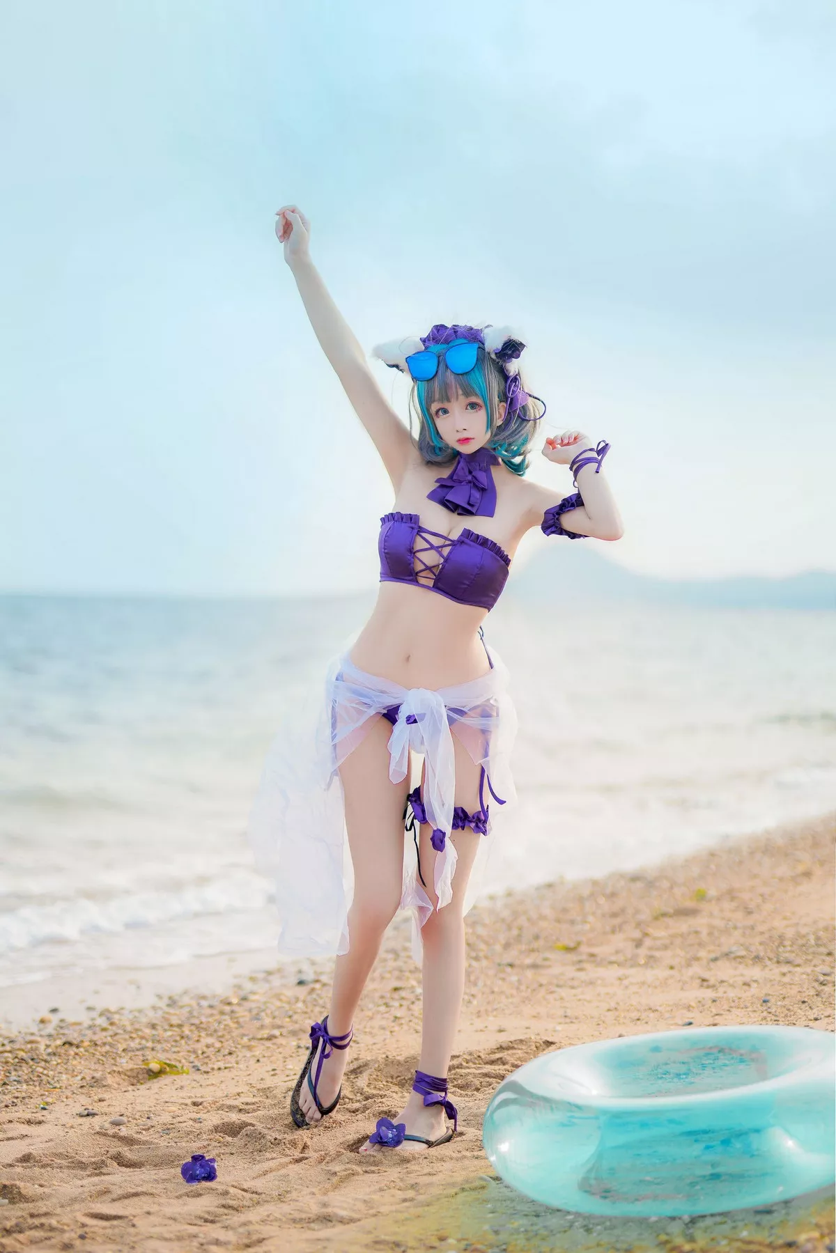 Cosplay日奈娇柴郡猫泳装主题沙滩性感比基尼秀完美身材白嫩美腿迷人写真41P