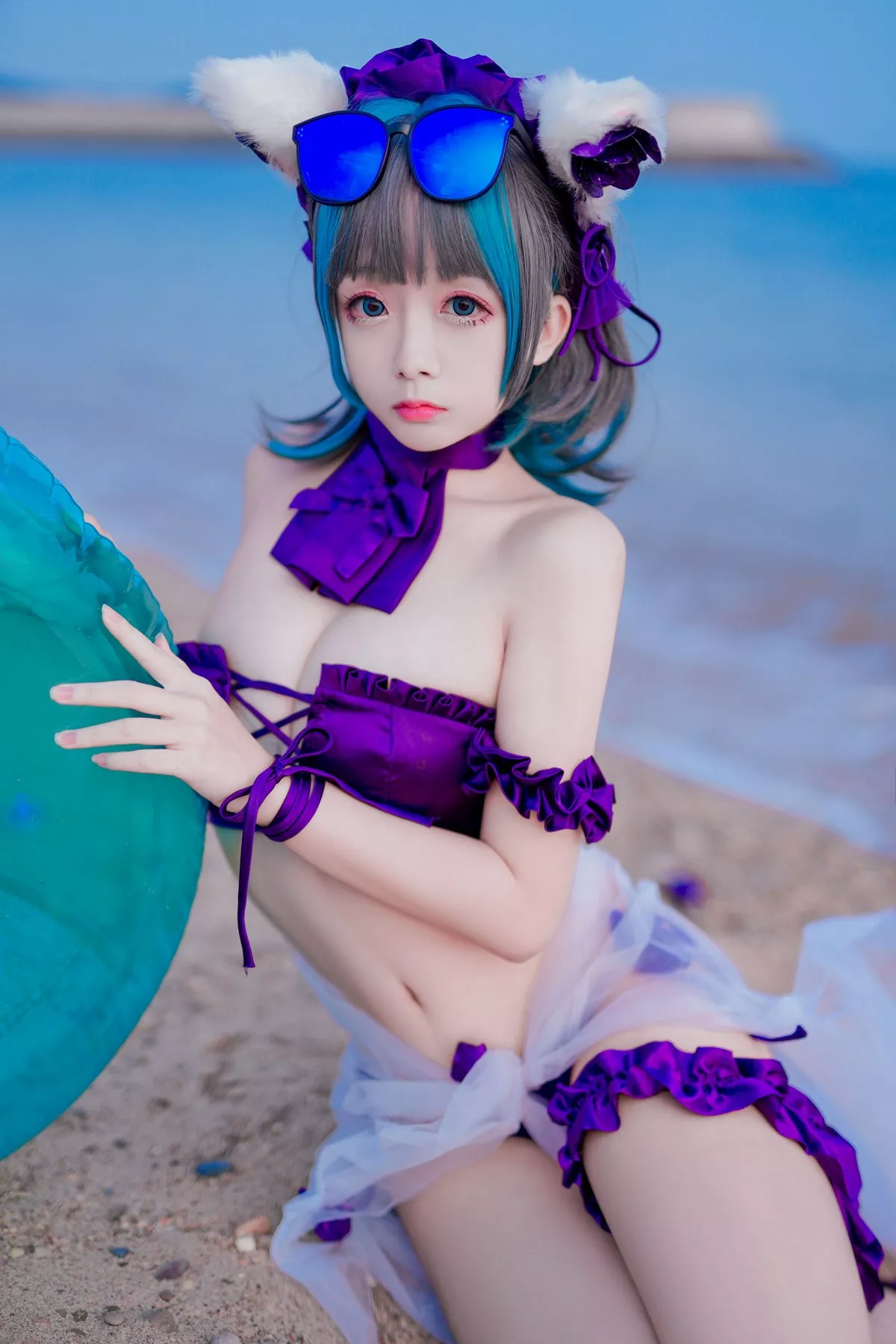Cosplay日奈娇柴郡猫泳装主题沙滩性感比基尼秀完美身材白嫩美腿迷人写真41P