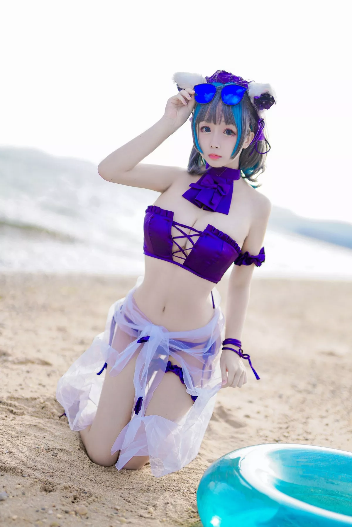 Cosplay日奈娇柴郡猫泳装主题沙滩性感比基尼秀完美身材白嫩美腿迷人写真41P