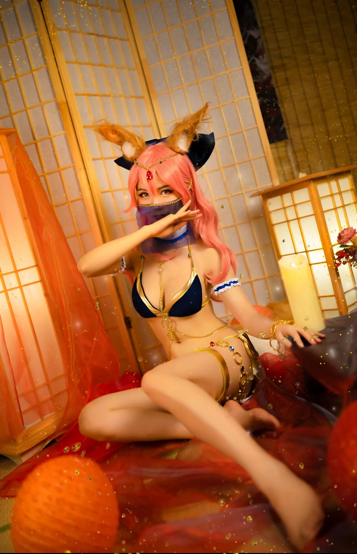 网络美女抖娘-利世玉藻前舞娘主题私房黑色内衣秀完美身材撩人诱惑写真37P