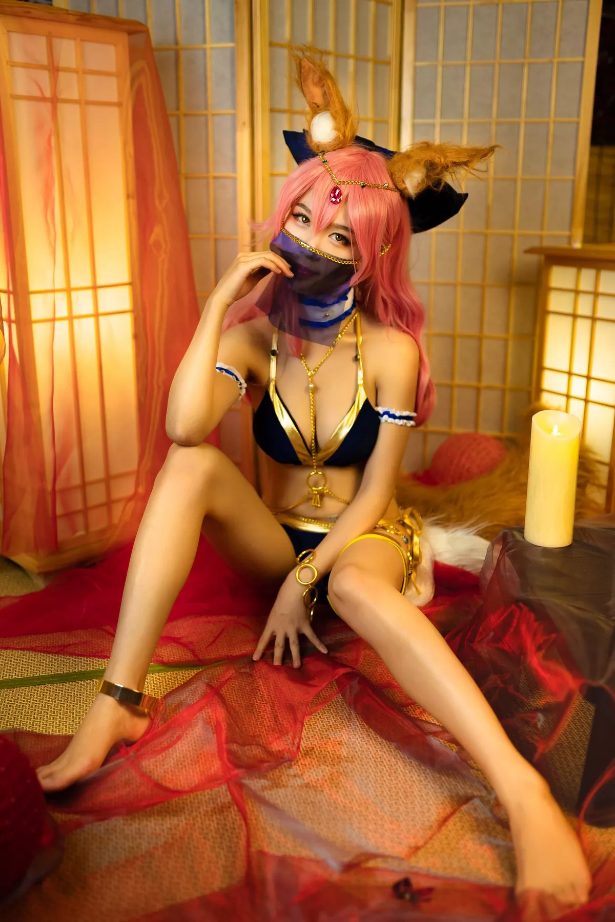 网络美女抖娘-利世玉藻前舞娘主题私房黑色内衣秀完美身材撩人诱惑写真37P