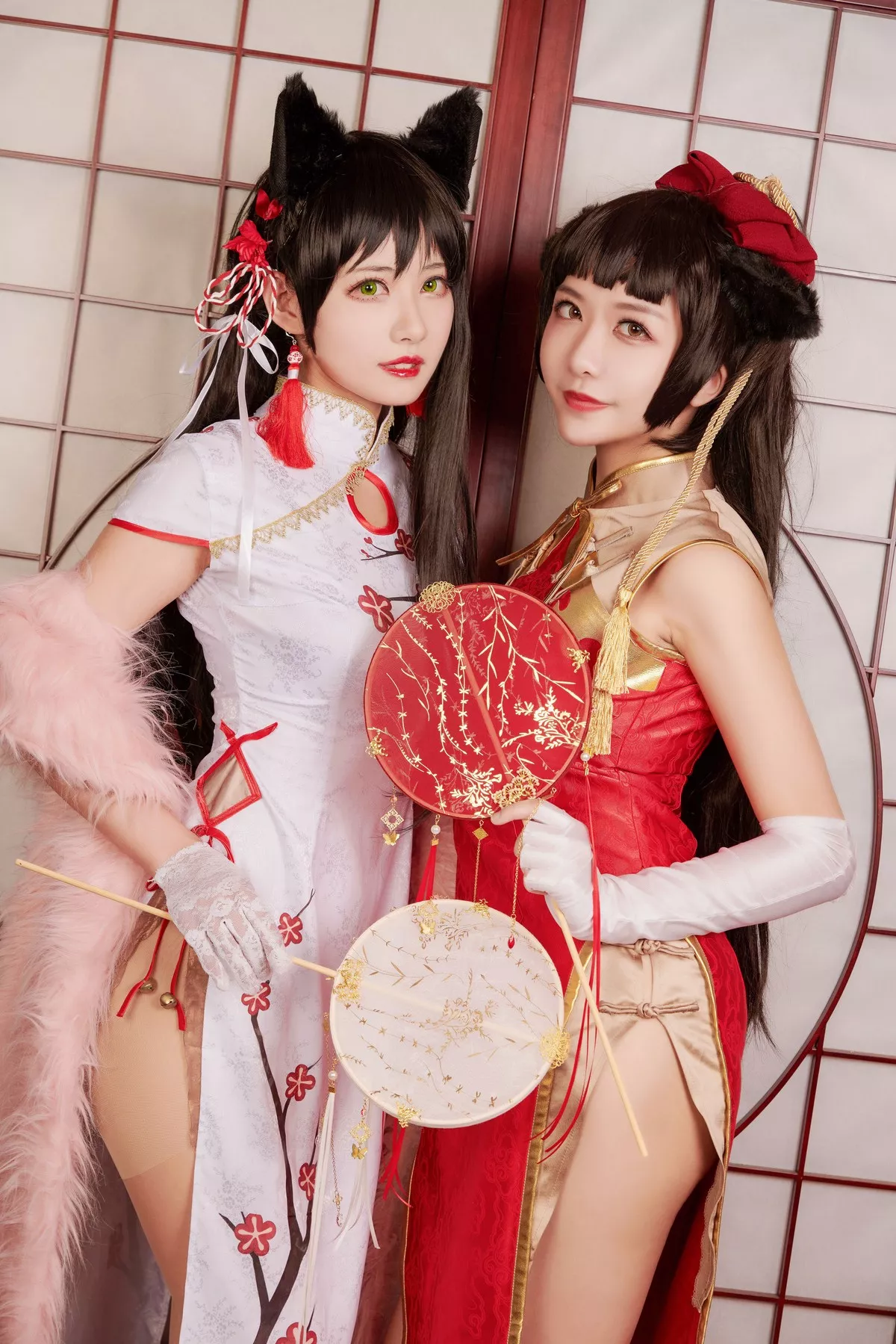 网络美女源纱希喵喵喵犬獒旗袍+民宿兔女郎主题私房床上秀完美身材诱惑写真28P