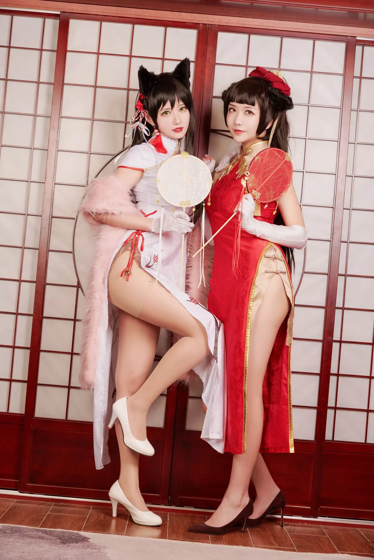 网络美女源纱希喵喵喵犬獒旗袍+民宿兔女郎主题私房床上秀完美身材诱惑写真28P