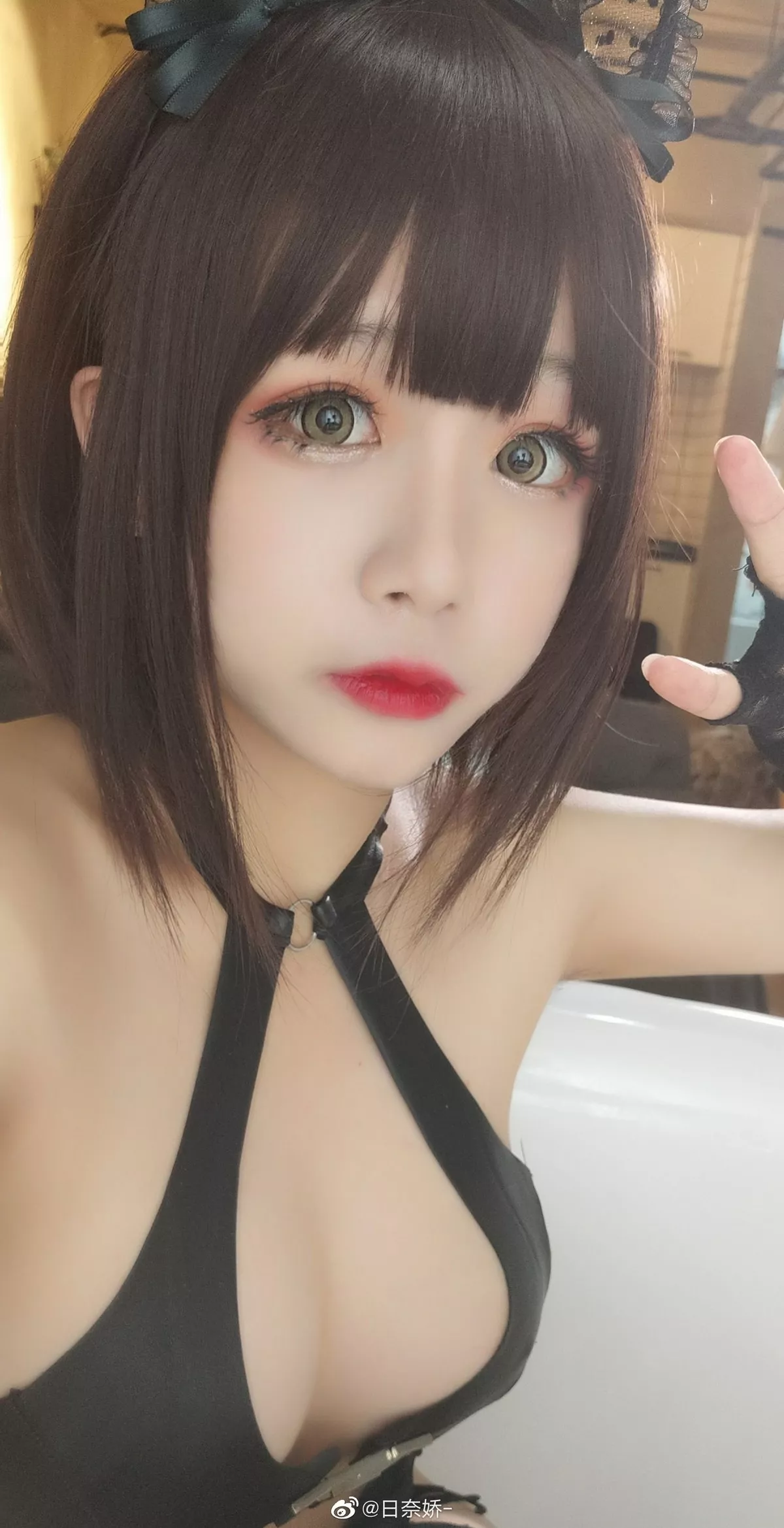 COS福利日奈娇情趣服主题私房黑色皮质情趣内衣秀完美身材豪乳诱惑写真16P