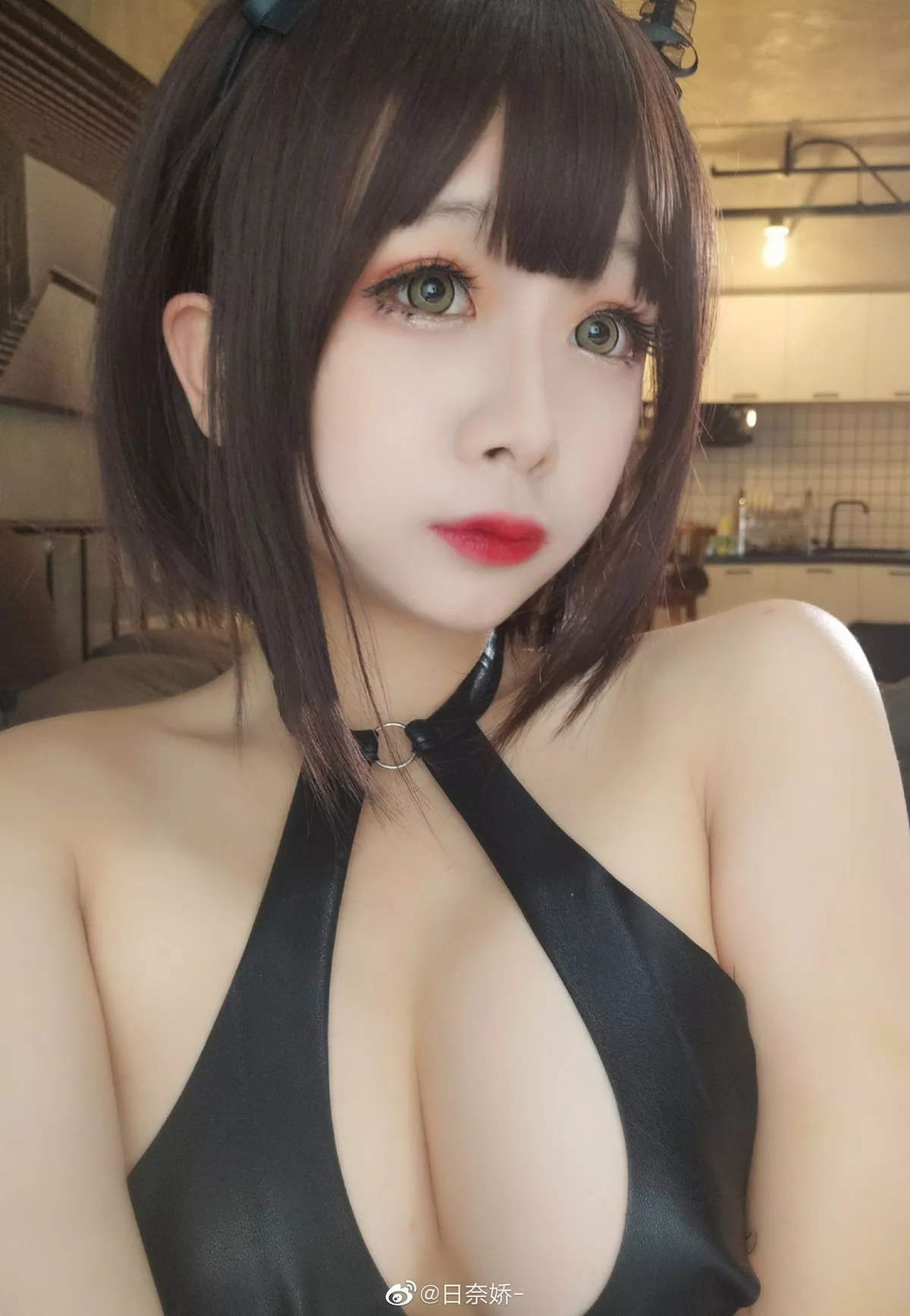 COS福利日奈娇情趣服主题私房黑色皮质情趣内衣秀完美身材豪乳诱惑写真16P