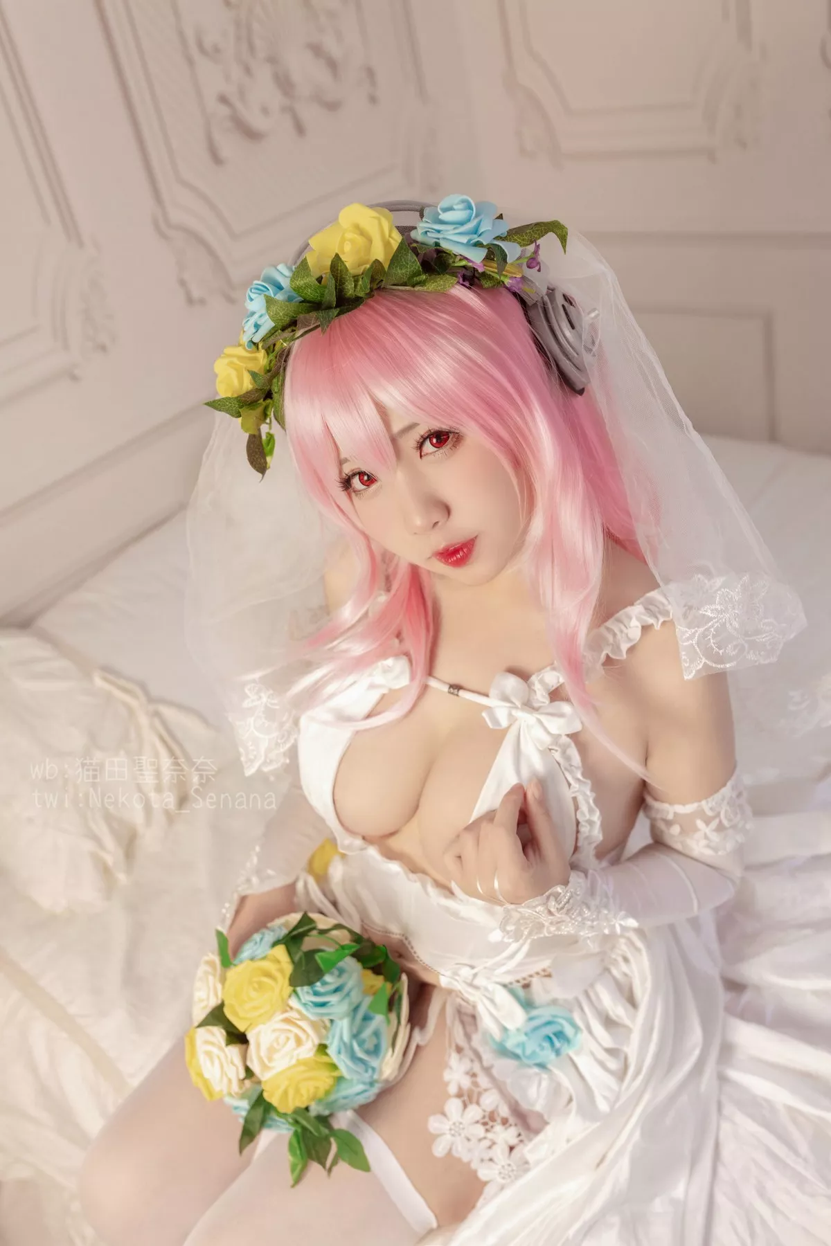 动漫博主猫田聖奈奈索尼子十周年花嫁主题私房性感内衣秀豪乳诱惑写真34P