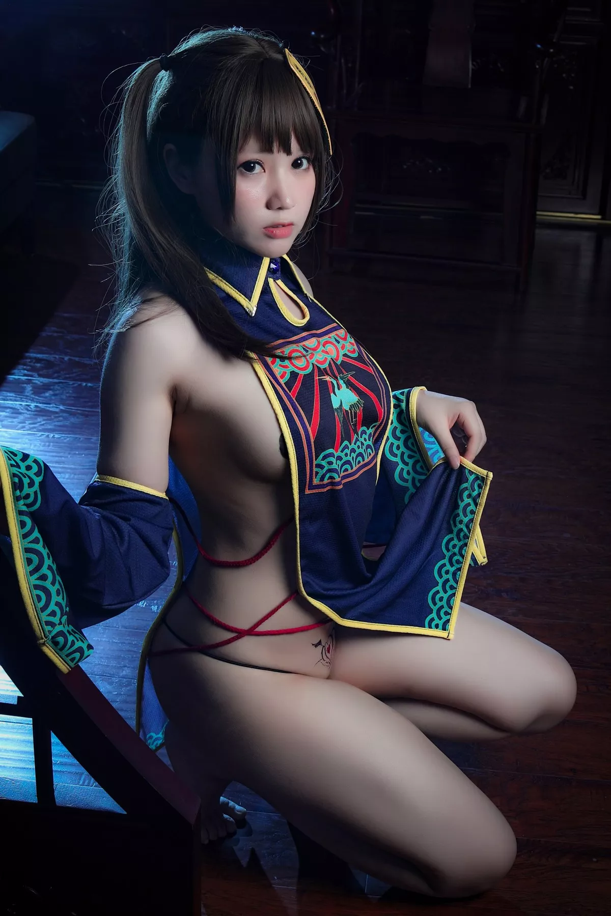 网络美女Nyako喵子日系服饰主题私房粉色情趣旗袍配白丝吊袜极致魅惑写真100P