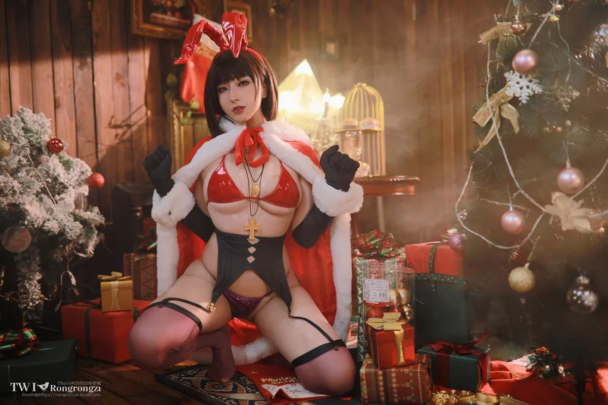 网络美女小容仔咕咕咕魔太郎兔女郎主题性感披风露红色内衣黑丝吊袜诱惑写真50P