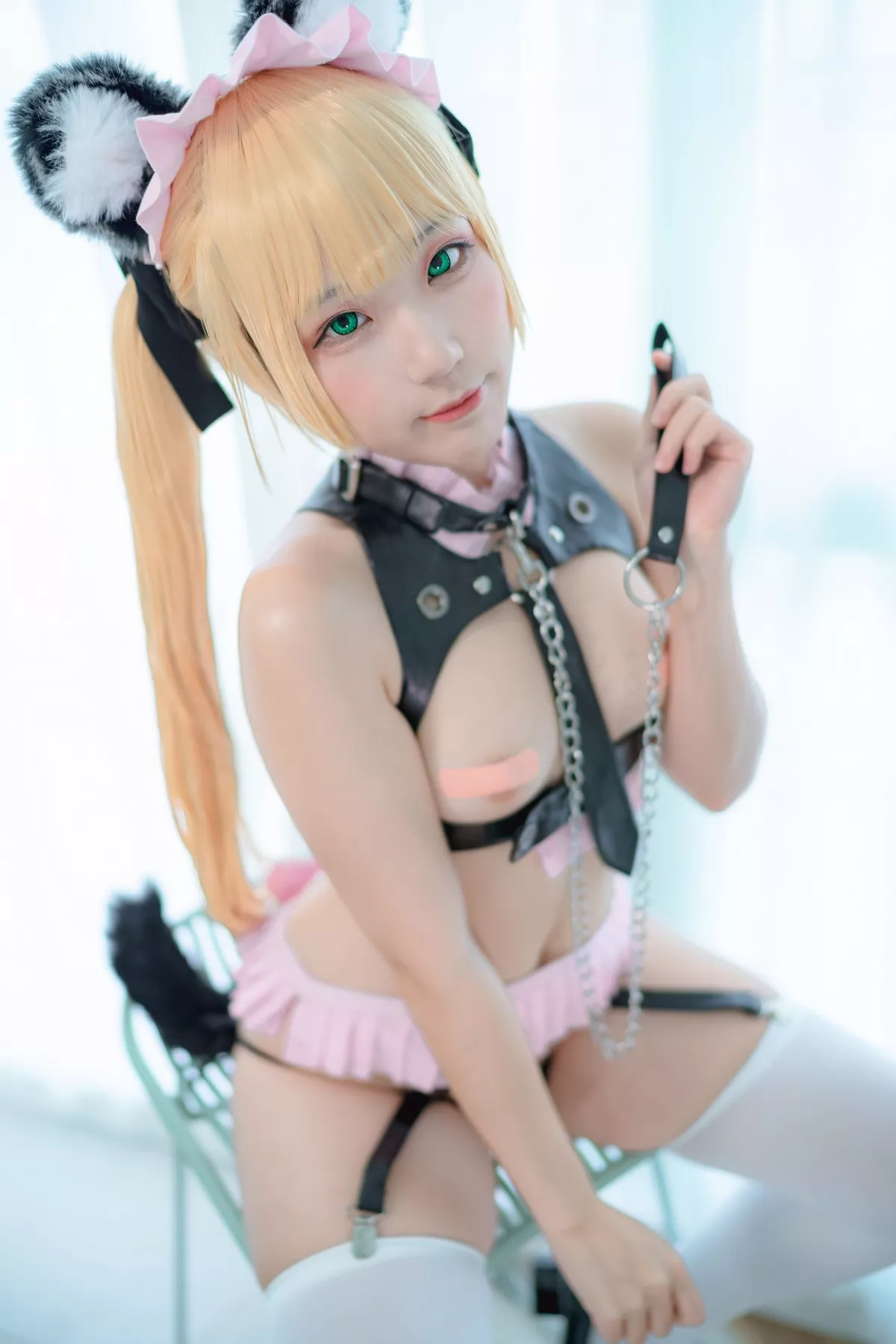 网络美女Mime弥美情趣小野猫主题私房黑色情趣内衣露豪乳遮点极致诱惑写真45P