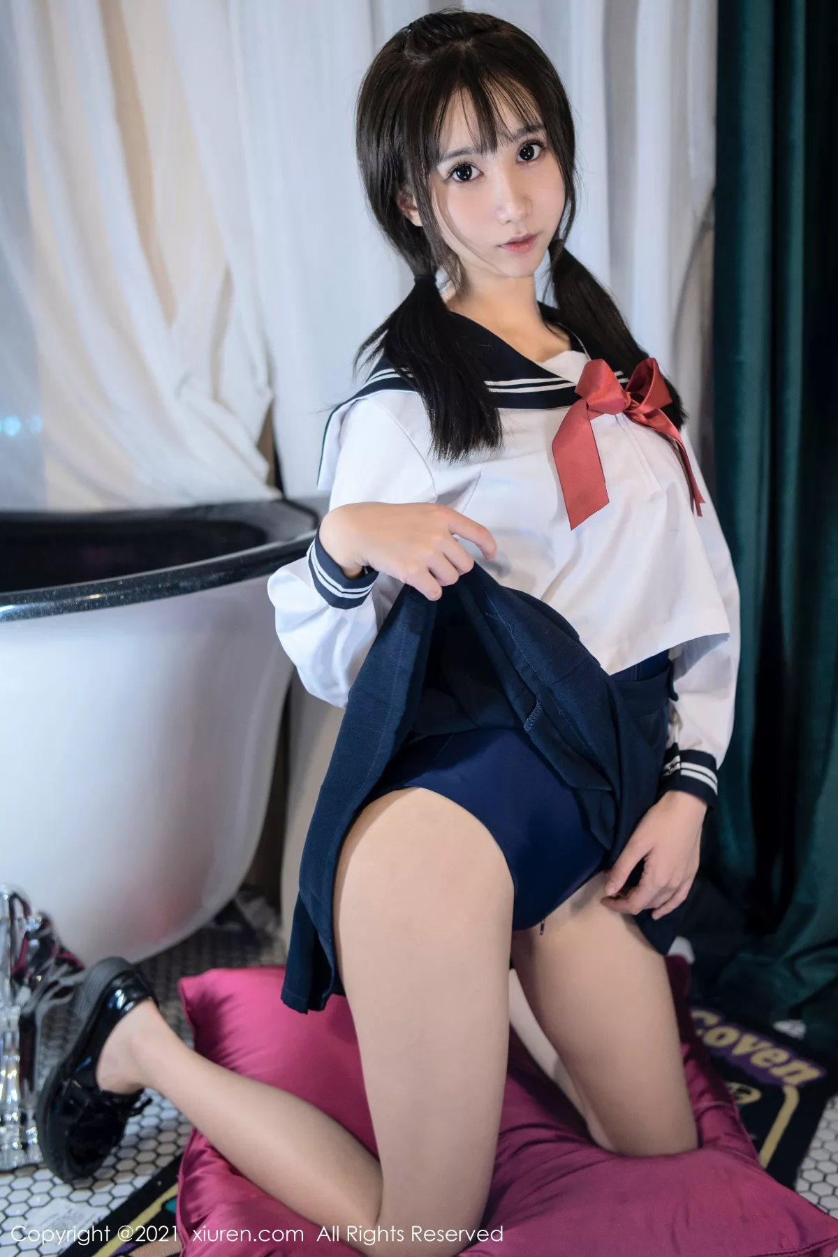 XiuRen第4108期_模特小果冻儿私房脱JK制服露高叉连体衣牛奶湿身撩人诱惑写真40P