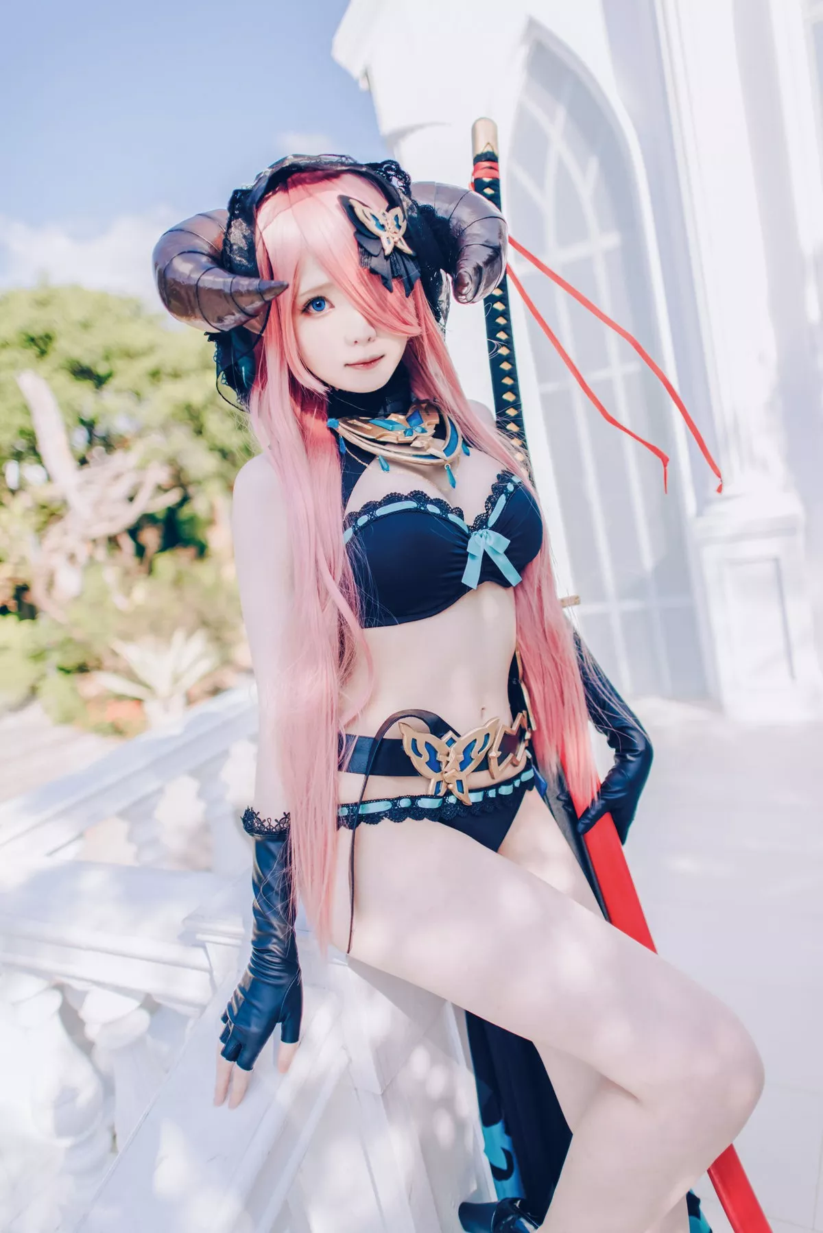 微博妹纸霜月shimo碧蓝幻想娜尔梅亚主题美女武士装扮性感内衣迷人诱惑写真94P