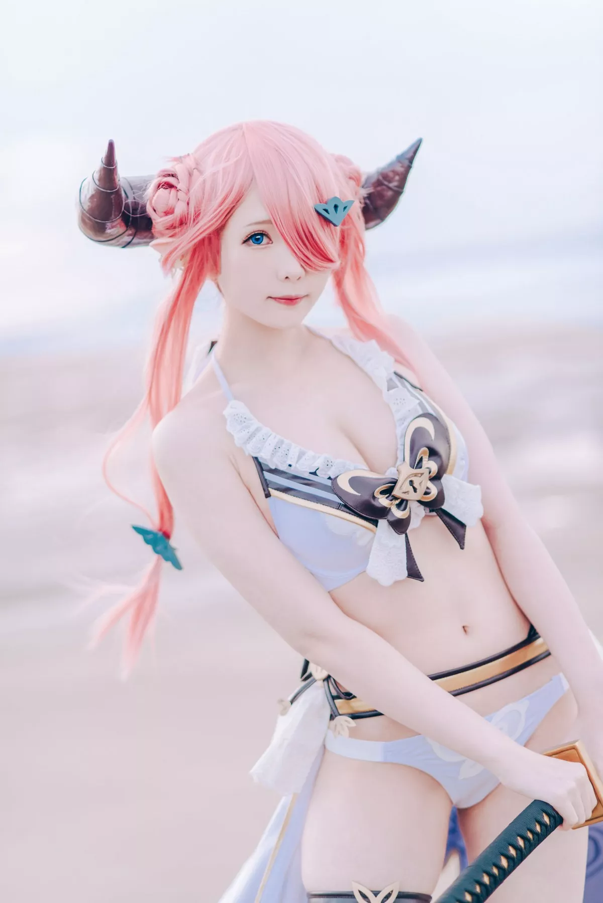 微博妹纸霜月shimo碧蓝幻想娜尔梅亚主题美女武士装扮性感内衣迷人诱惑写真94P