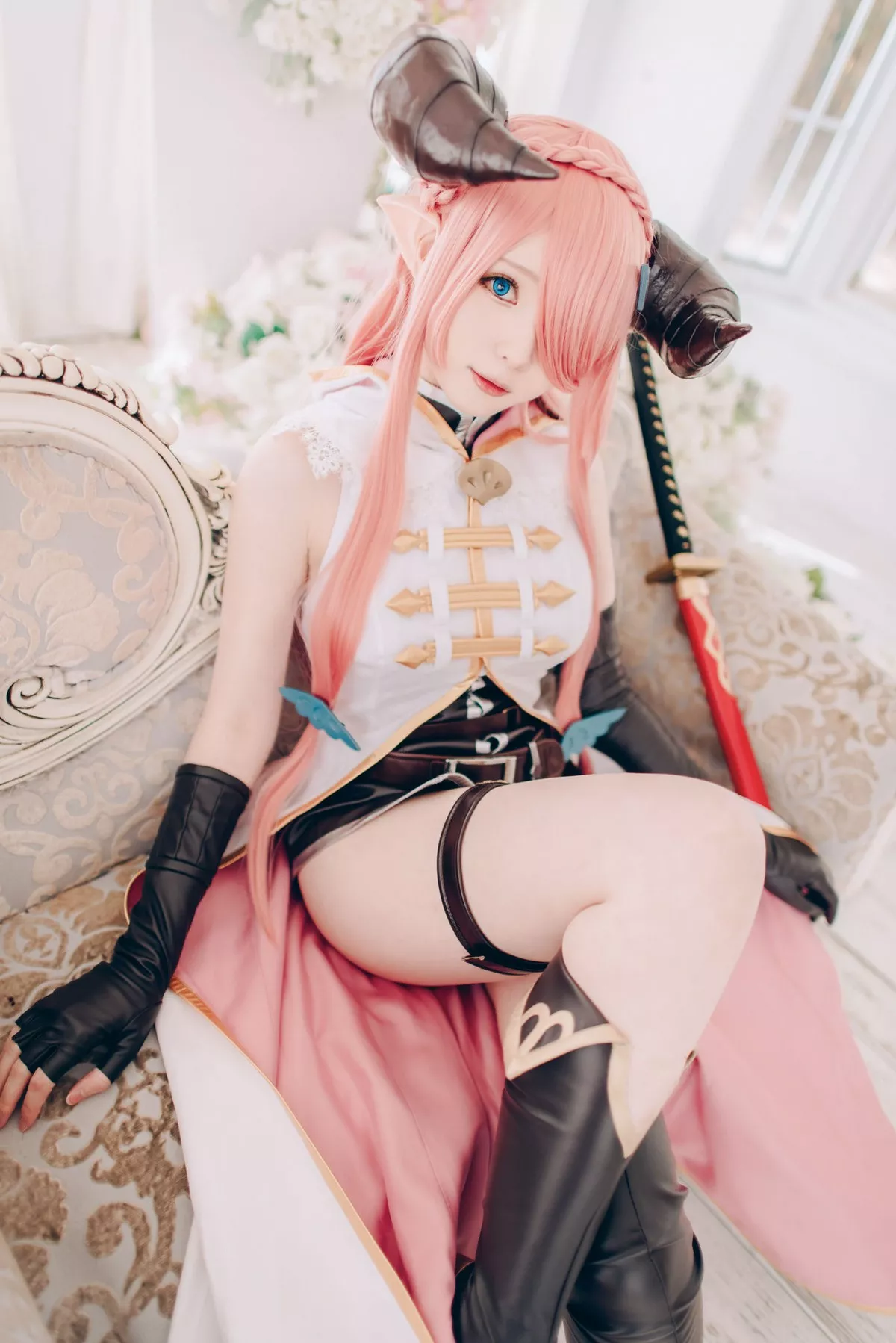 微博妹纸霜月shimo碧蓝幻想娜尔梅亚主题美女武士装扮性感内衣迷人诱惑写真94P