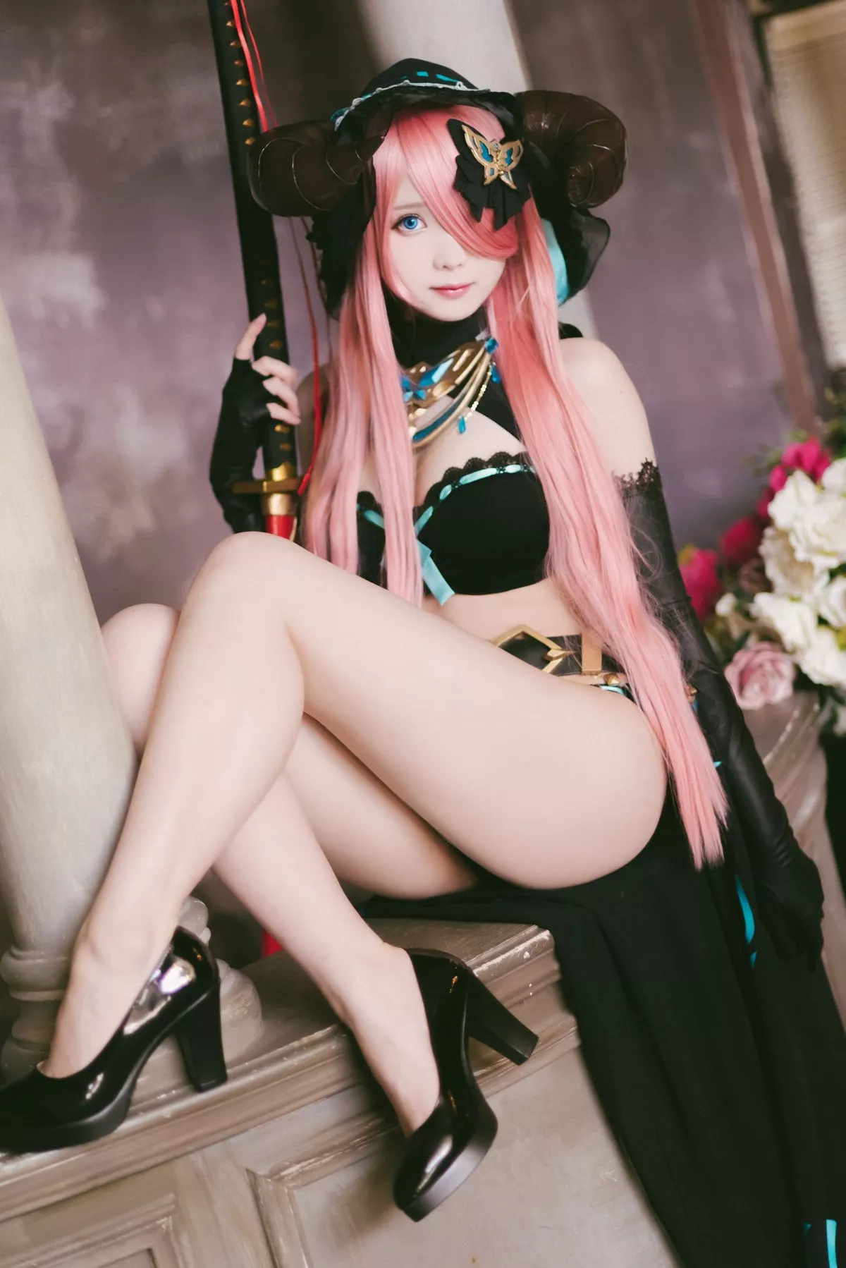 微博妹纸霜月shimo碧蓝幻想娜尔梅亚主题美女武士装扮性感内衣迷人诱惑写真94P