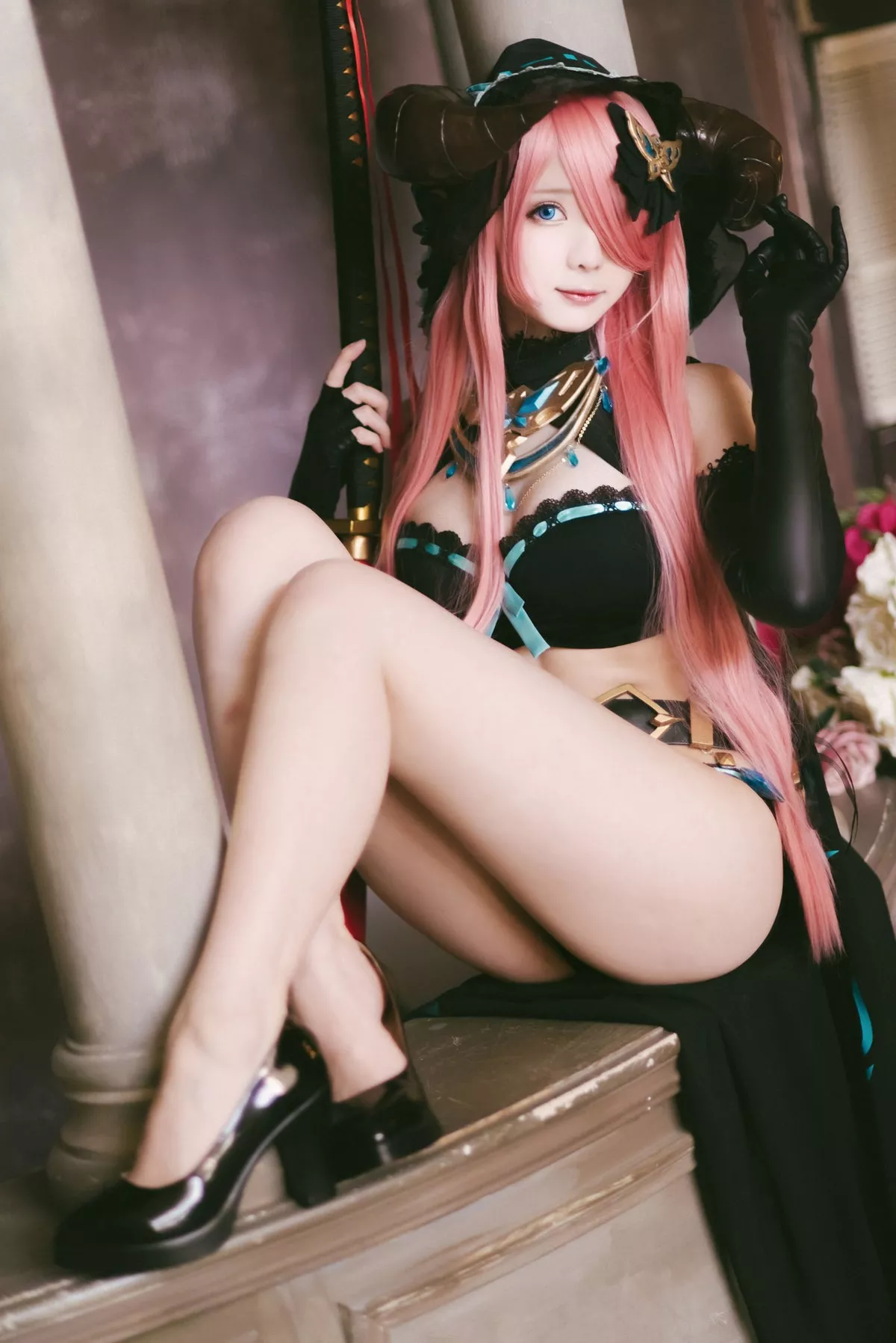 微博妹纸霜月shimo碧蓝幻想娜尔梅亚主题美女武士装扮性感内衣迷人诱惑写真94P