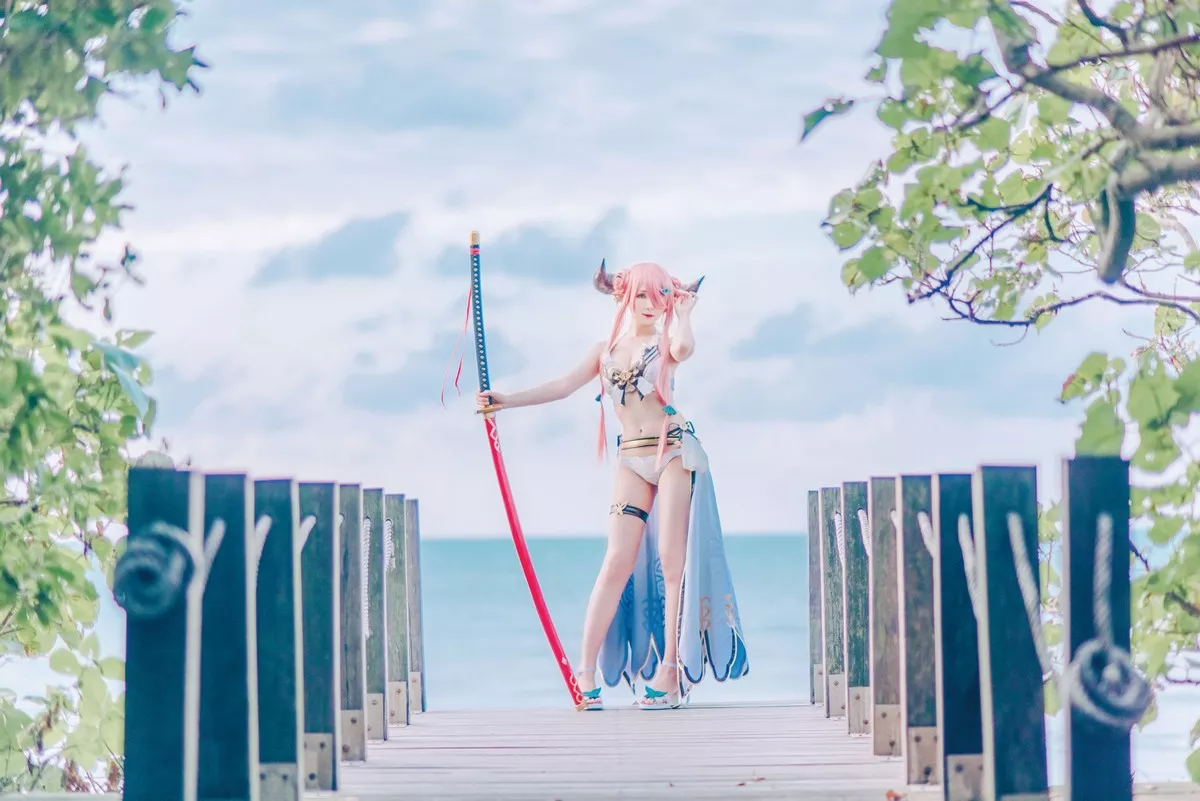 微博妹纸霜月shimo碧蓝幻想娜尔梅亚主题美女武士装扮性感内衣迷人诱惑写真94P