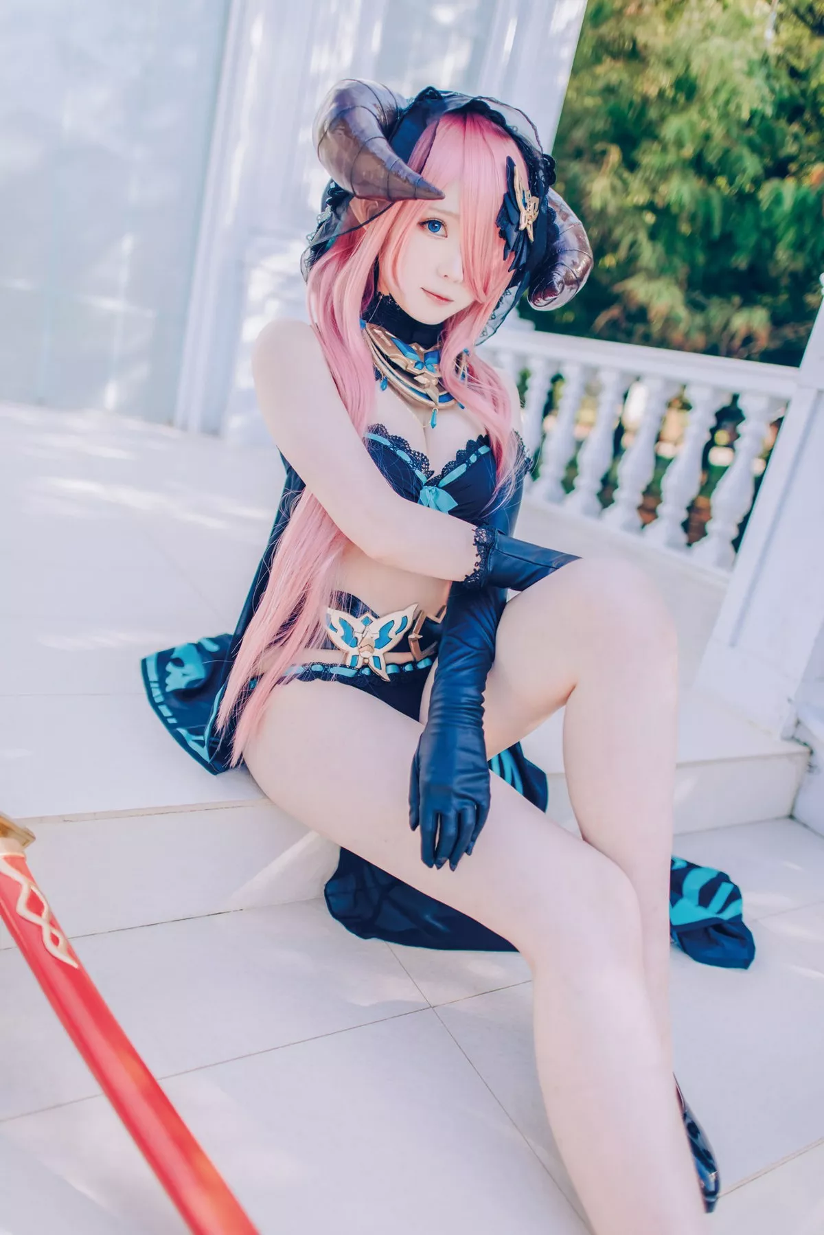 微博妹纸霜月shimo碧蓝幻想娜尔梅亚主题美女武士装扮性感内衣迷人诱惑写真94P