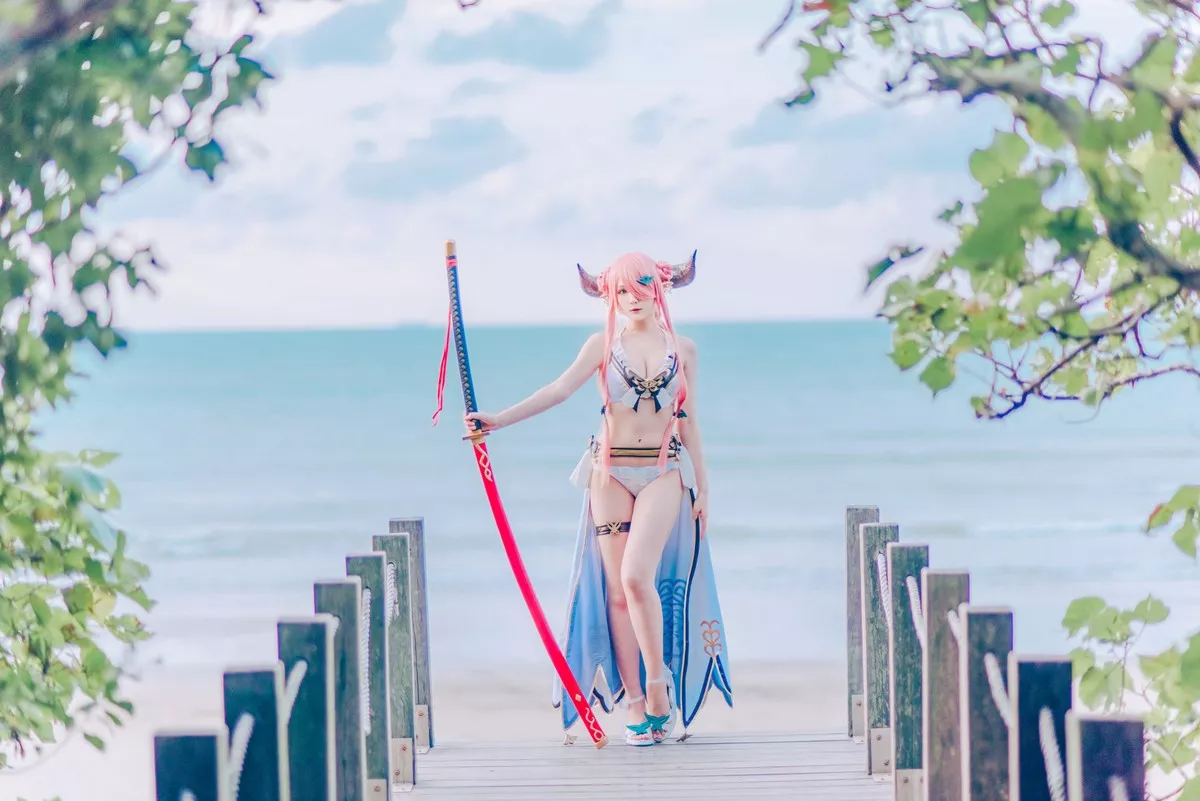 微博妹纸霜月shimo碧蓝幻想娜尔梅亚主题美女武士装扮性感内衣迷人诱惑写真94P