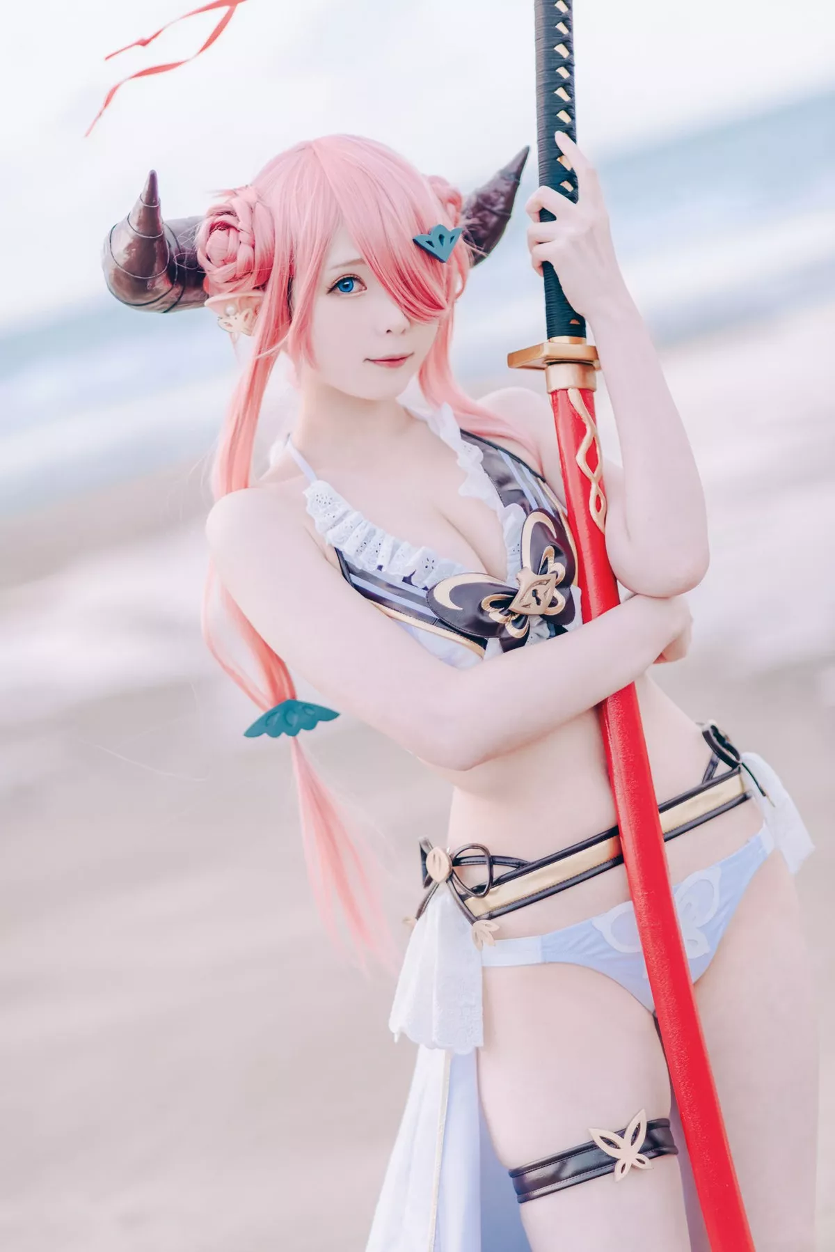 微博妹纸霜月shimo碧蓝幻想娜尔梅亚主题美女武士装扮性感内衣迷人诱惑写真94P