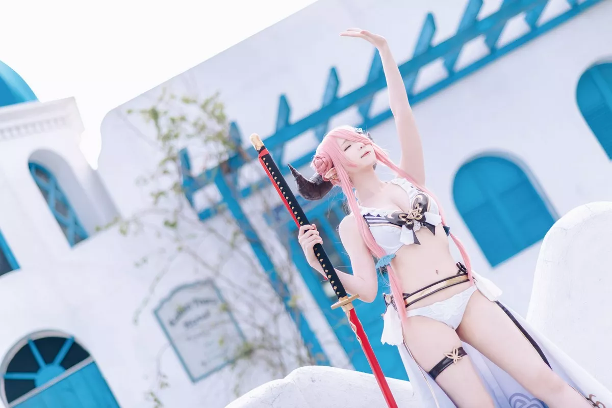 微博妹纸霜月shimo碧蓝幻想娜尔梅亚主题美女武士装扮性感内衣迷人诱惑写真94P