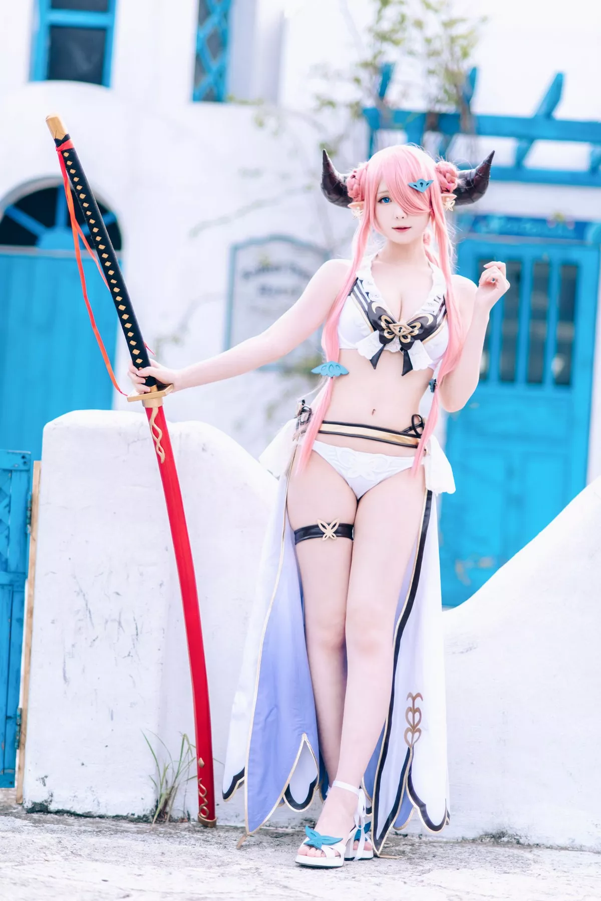 微博妹纸霜月shimo碧蓝幻想娜尔梅亚主题美女武士装扮性感内衣迷人诱惑写真94P