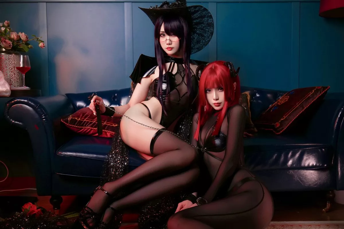动漫博主曉美媽&羊大真人魔女集会主题私房性感姐妹花黑色情趣服饰完美诱惑写真35P