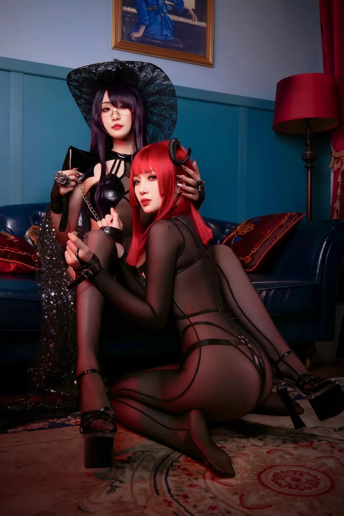 动漫博主曉美媽&羊大真人魔女集会主题私房性感姐妹花黑色情趣服饰完美诱惑写真35P