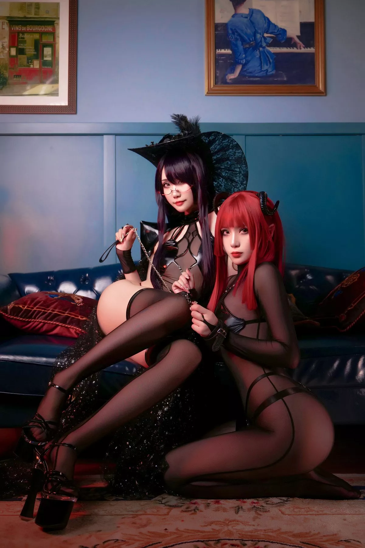 动漫博主曉美媽&羊大真人魔女集会主题私房性感姐妹花黑色情趣服饰完美诱惑写真35P