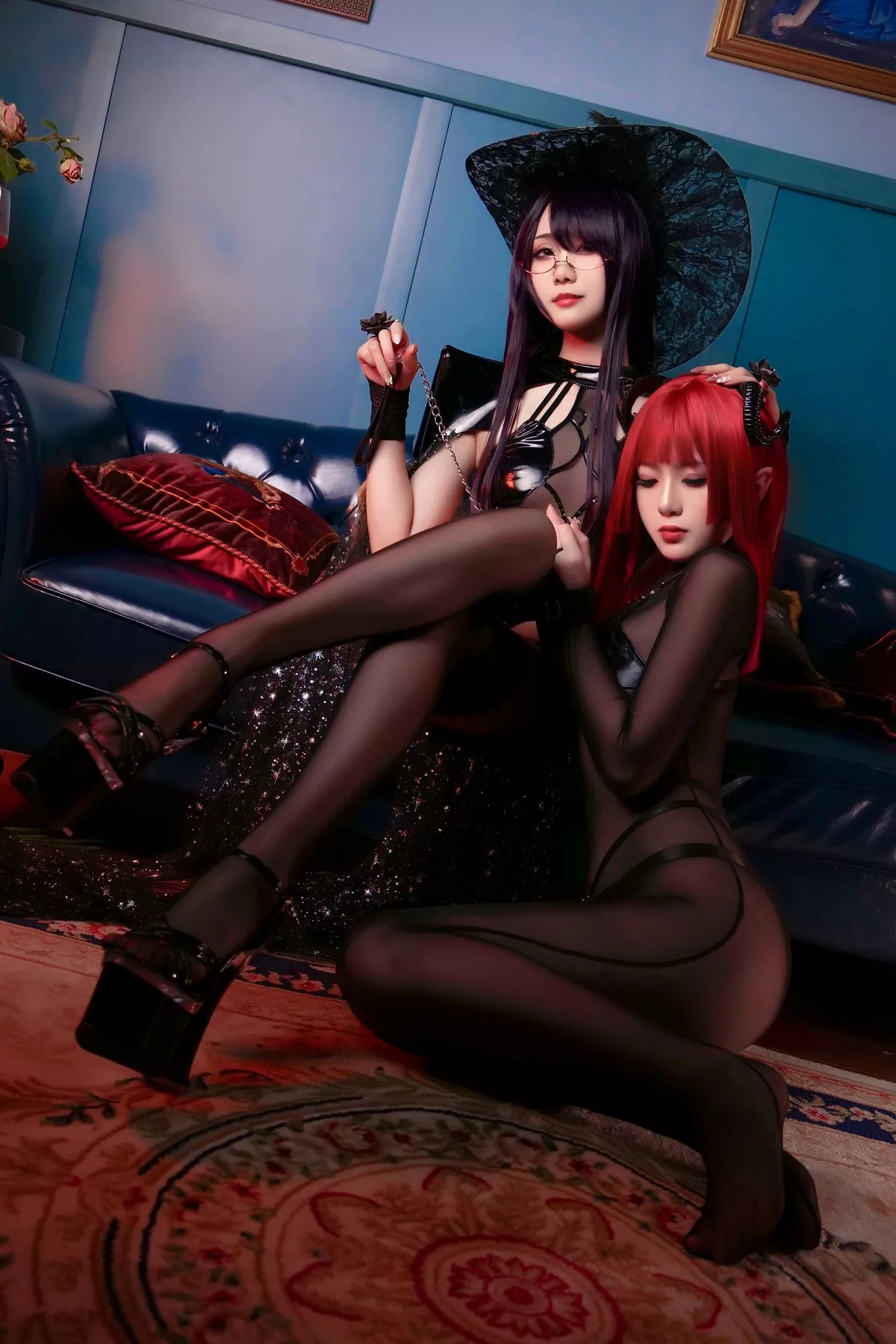 动漫博主曉美媽&羊大真人魔女集会主题私房性感姐妹花黑色情趣服饰完美诱惑写真35P