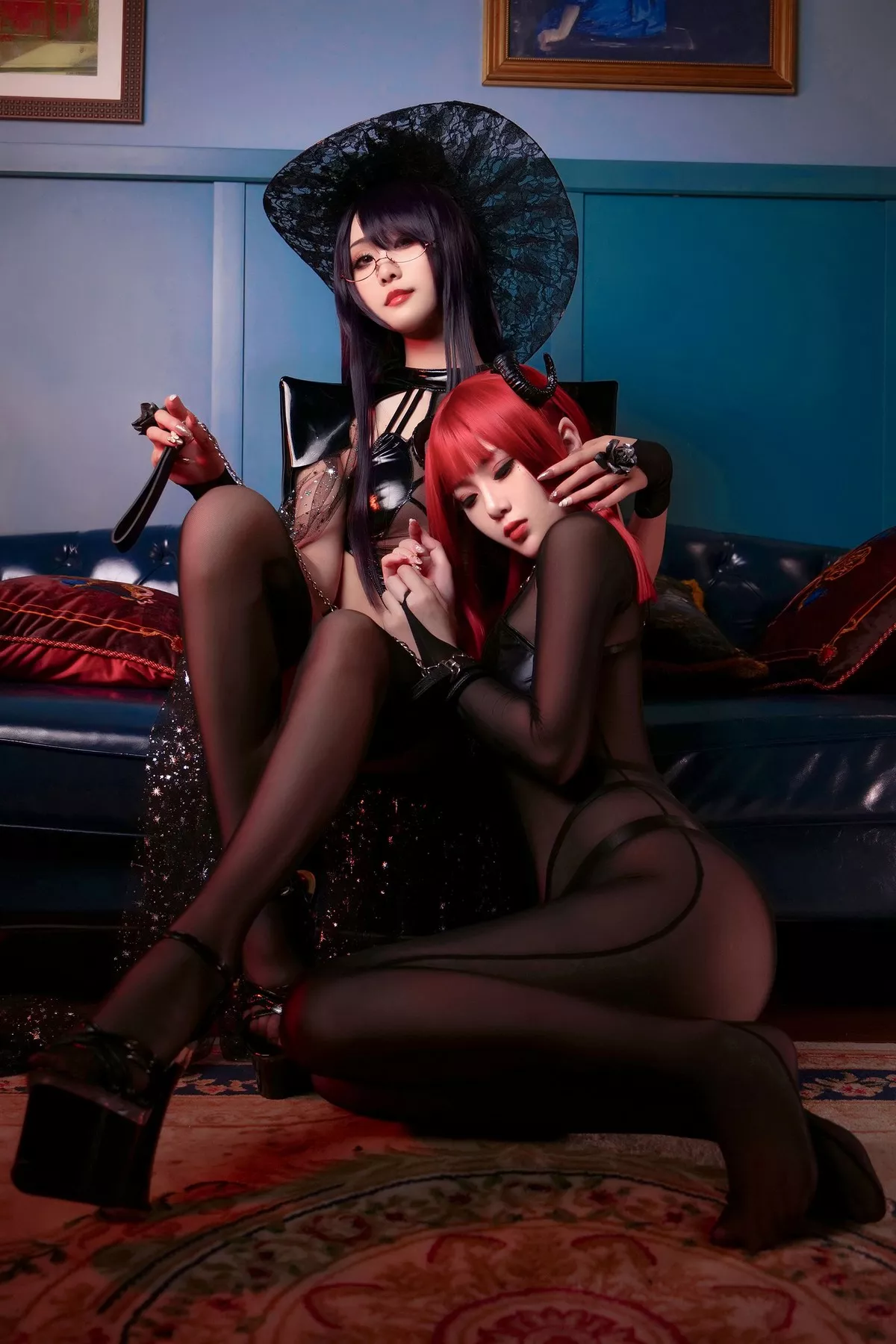 动漫博主曉美媽&羊大真人魔女集会主题私房性感姐妹花黑色情趣服饰完美诱惑写真35P