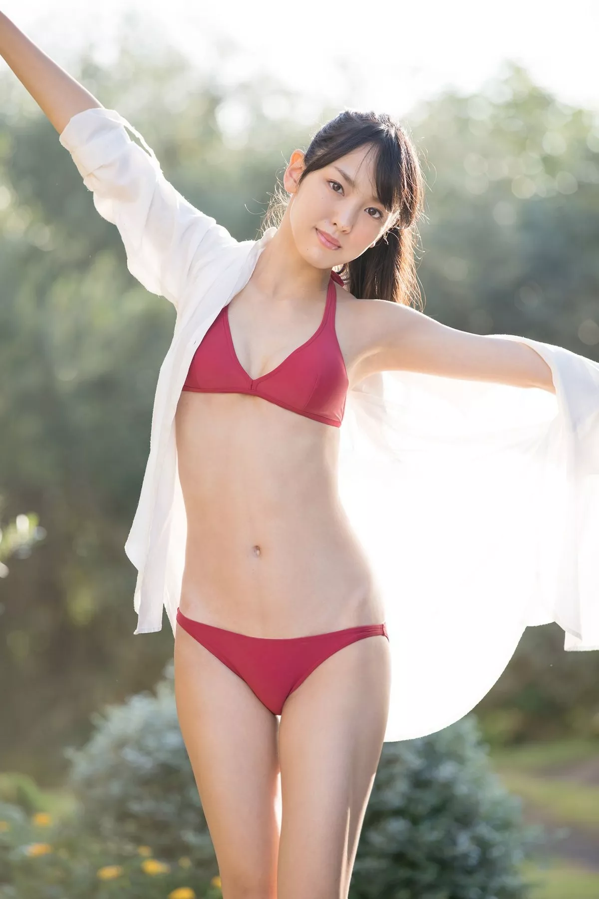 日本萌妹子饭洼春菜户外和服主题私房内衣系列+红色吊裙秀完美身材性感写真98P