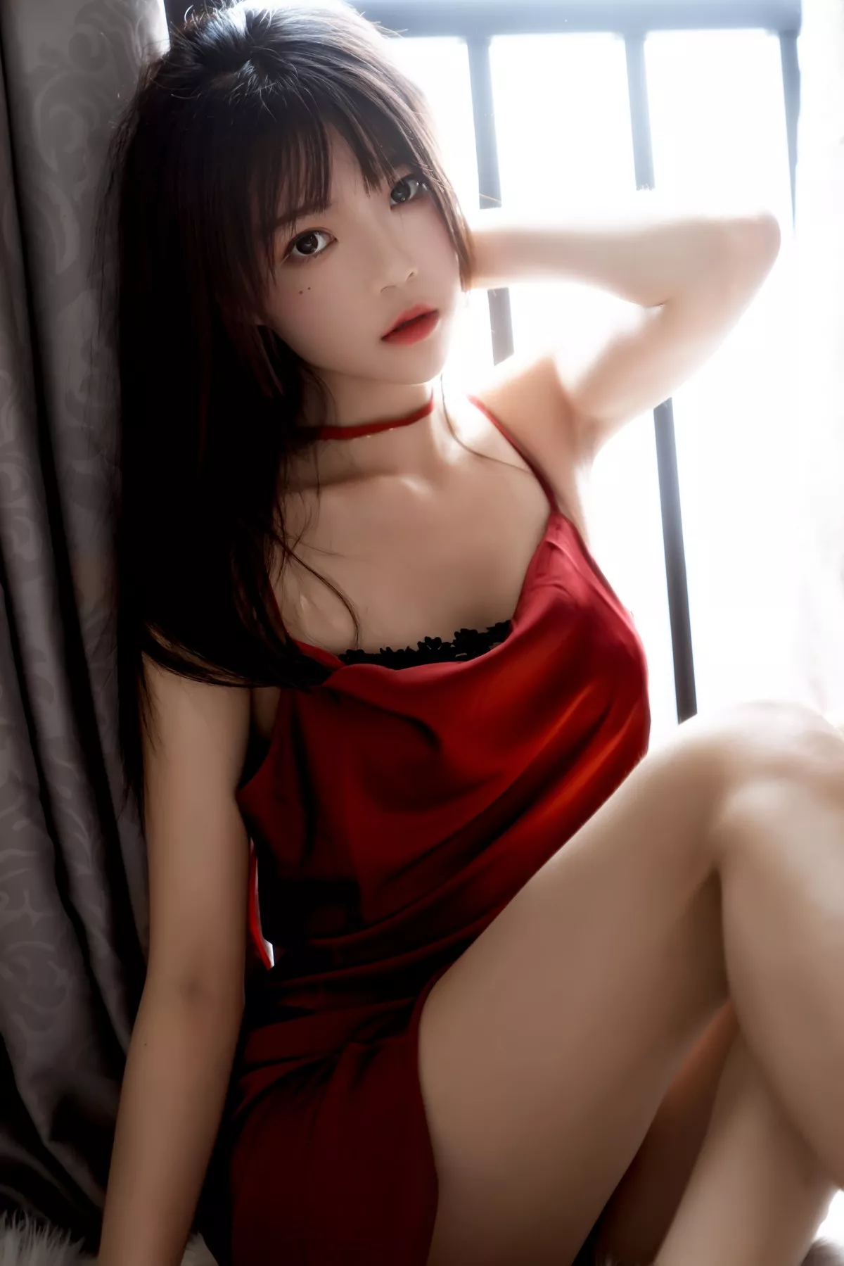 网络美女桜桃喵千丝万缕的红主题私房性感红色吊裙半撩露黑色蕾丝内衣诱惑写真69P