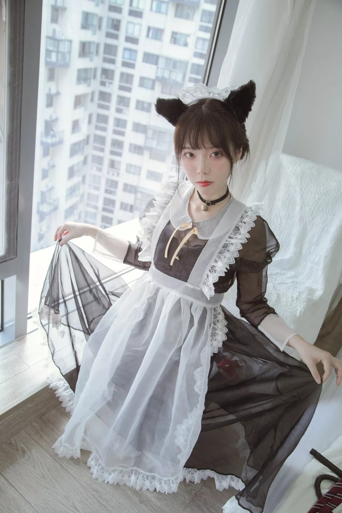 微博妹子Fushii_海堂黑白女仆主题私房薄透女仆装配黑丝网袜秀美腿撩人诱惑写真30P