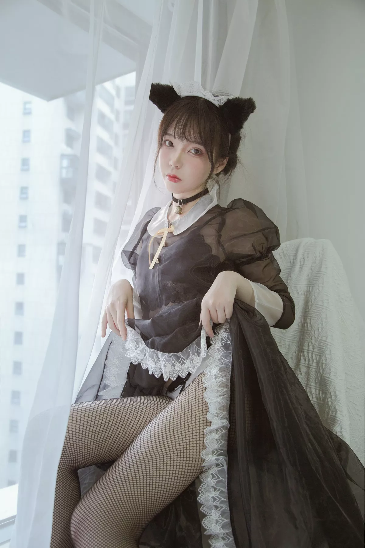 微博妹子Fushii_海堂黑白女仆主题私房薄透女仆装配黑丝网袜秀美腿撩人诱惑写真30P