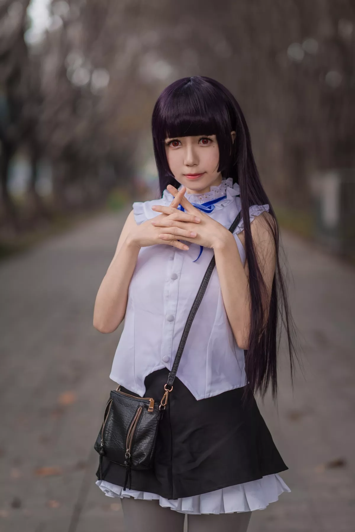 网红Coser白金Saki五更琉璃系列户外连身裙配灰丝袜+性感旗袍黑丝裤袜诱惑写真54P