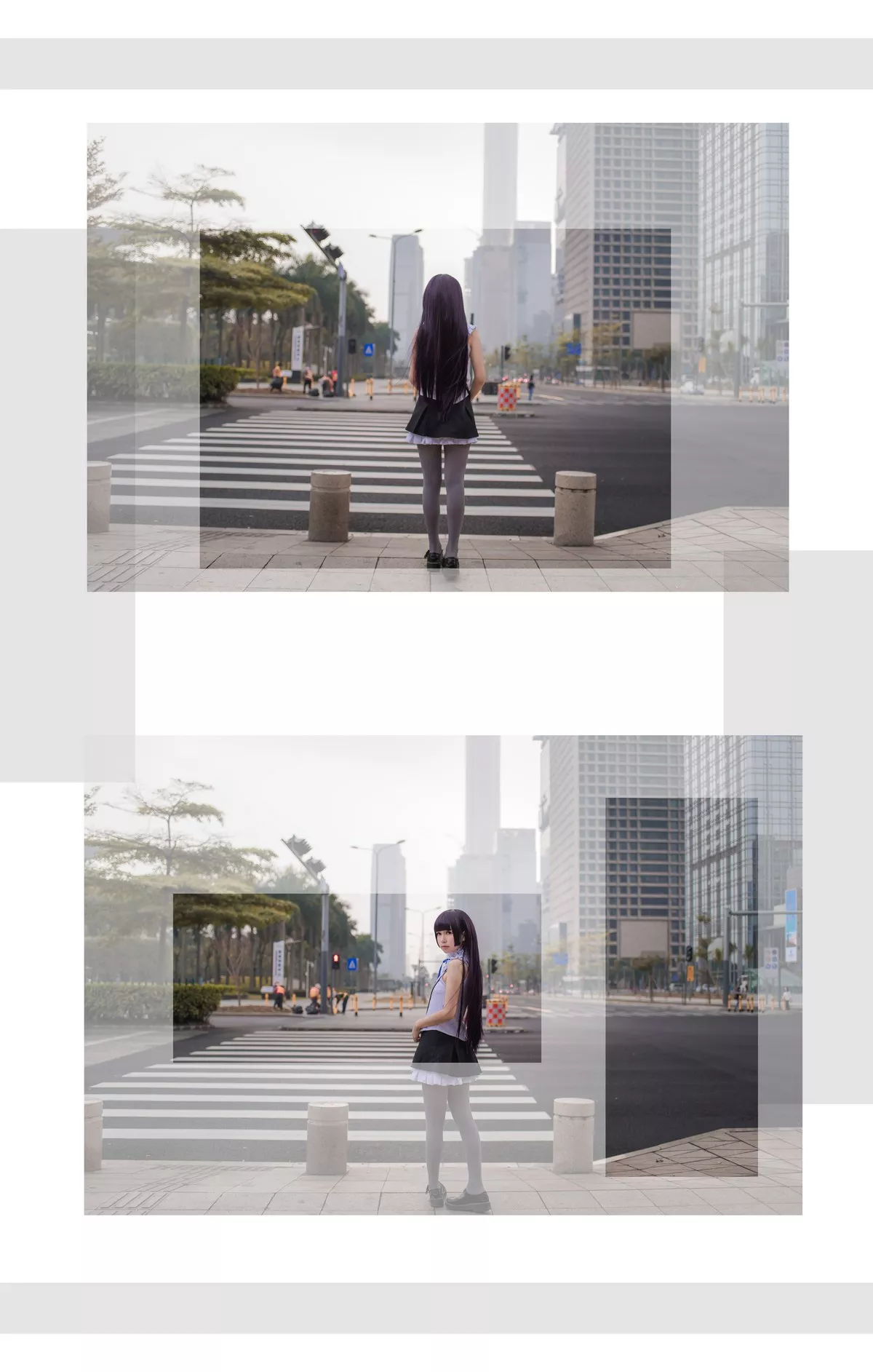 网红Coser白金Saki五更琉璃系列户外连身裙配灰丝袜+性感旗袍黑丝裤袜诱惑写真54P