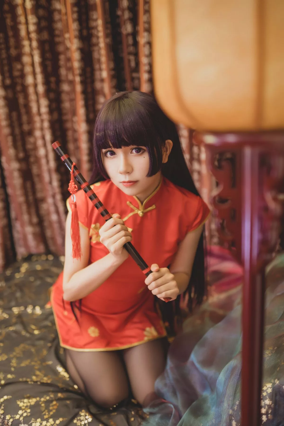 网红Coser白金Saki五更琉璃系列户外连身裙配灰丝袜+性感旗袍黑丝裤袜诱惑写真54P