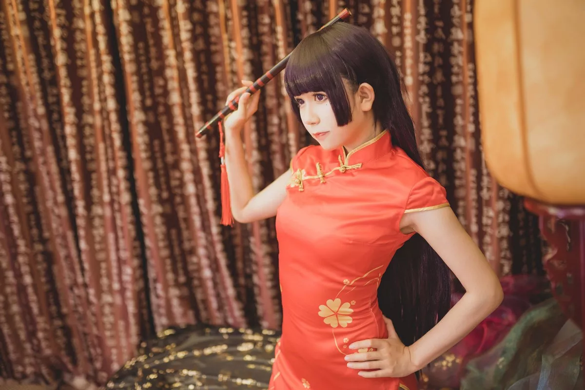 网红Coser白金Saki五更琉璃系列户外连身裙配灰丝袜+性感旗袍黑丝裤袜诱惑写真54P