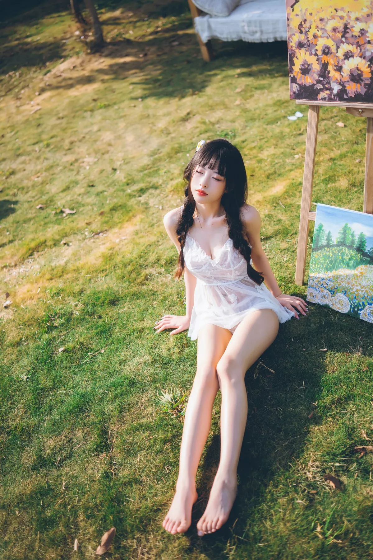 性感尤物清水由乃田园蕾丝裙主题户外性感白色薄纱裙透视秀完美身材诱惑写真66P