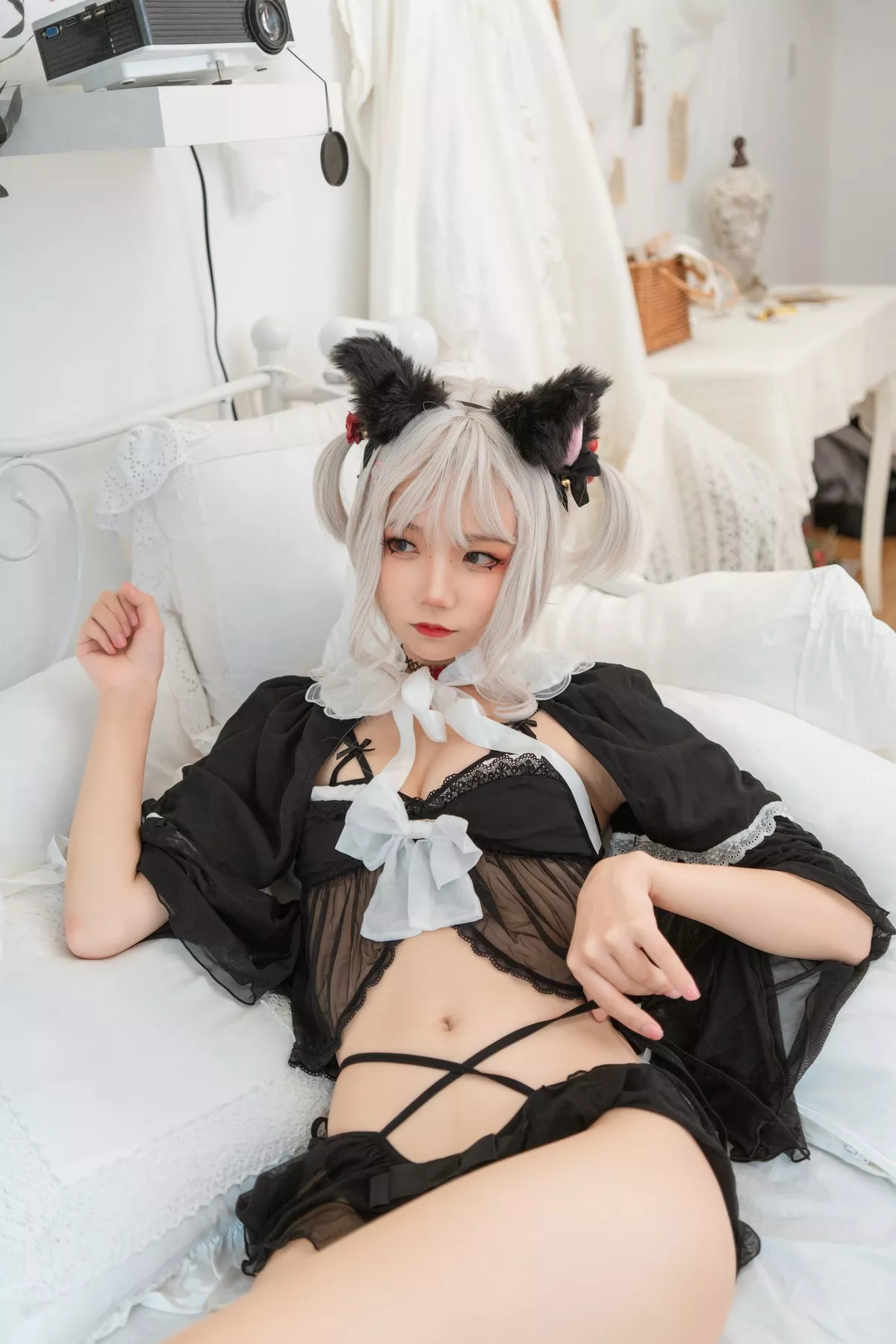 清纯少女五更百鬼性感猫娘主题私房猫女郎装扮黑色薄纱服饰秀完美身材诱惑写真42P