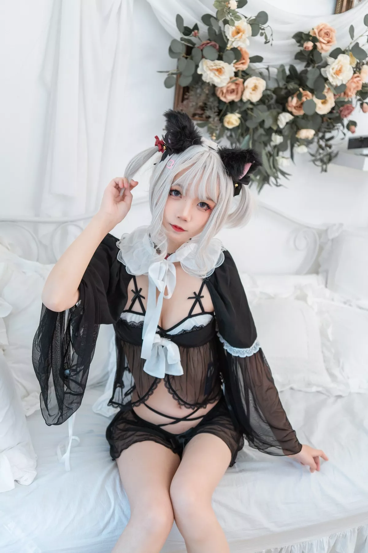 清纯少女五更百鬼性感猫娘主题私房猫女郎装扮黑色薄纱服饰秀完美身材诱惑写真42P