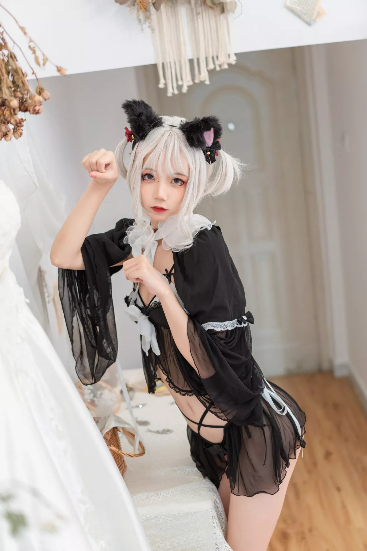 清纯少女五更百鬼性感猫娘主题私房猫女郎装扮黑色薄纱服饰秀完美身材诱惑写真42P